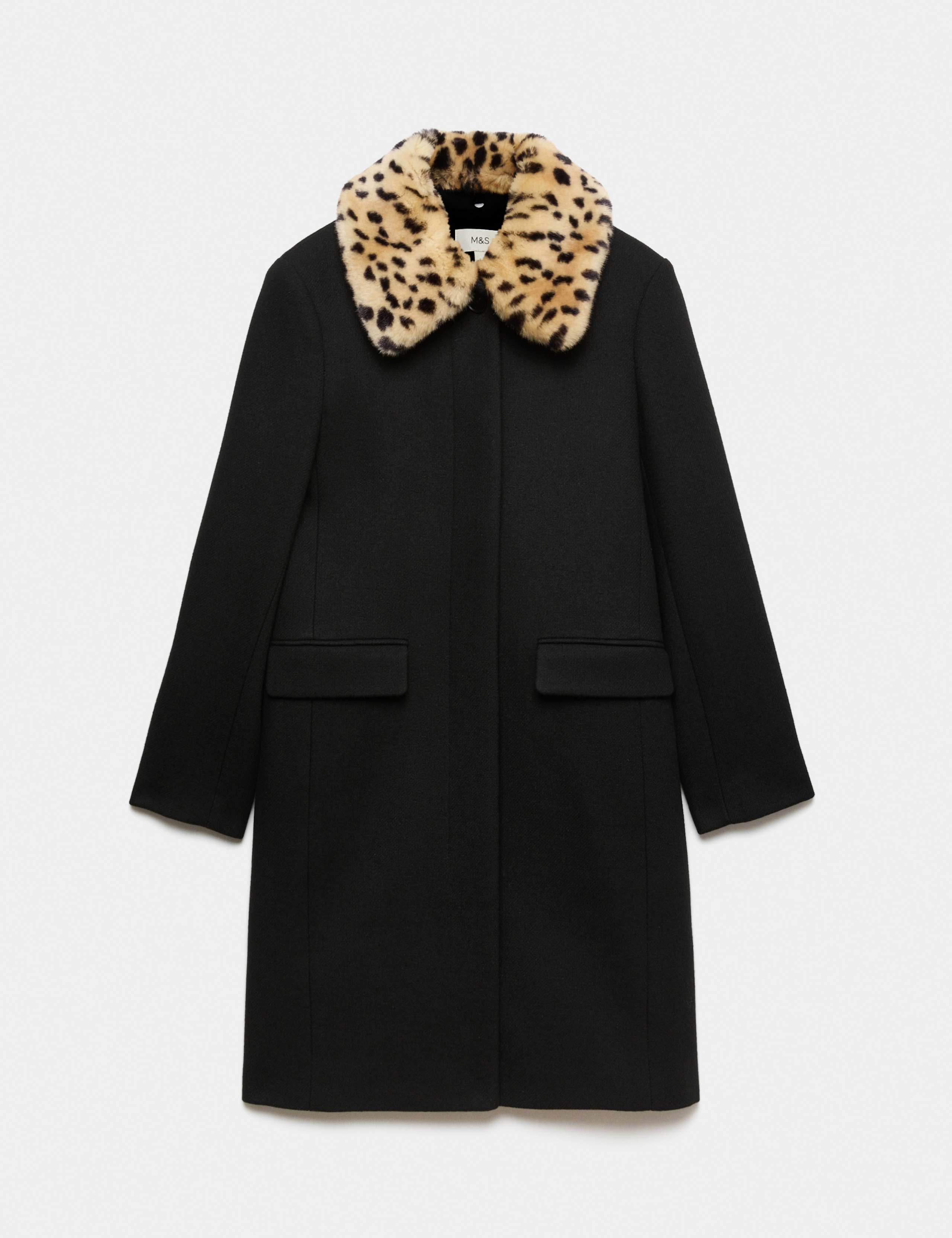 Faux Fur Animal Print Collared Coat with Wool 2 of 7