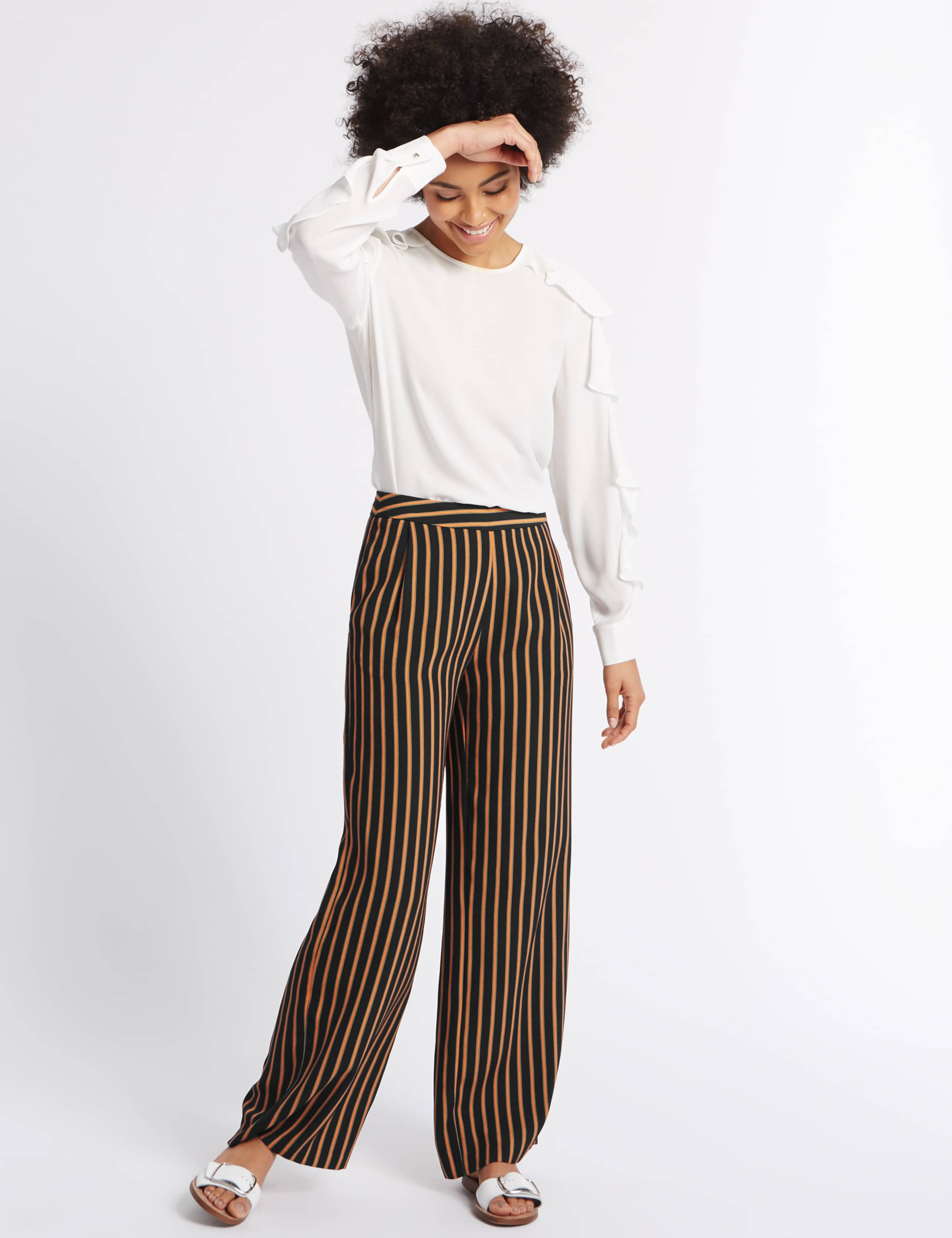 High Waist Striped Wide Leg Trousers 1 of 6