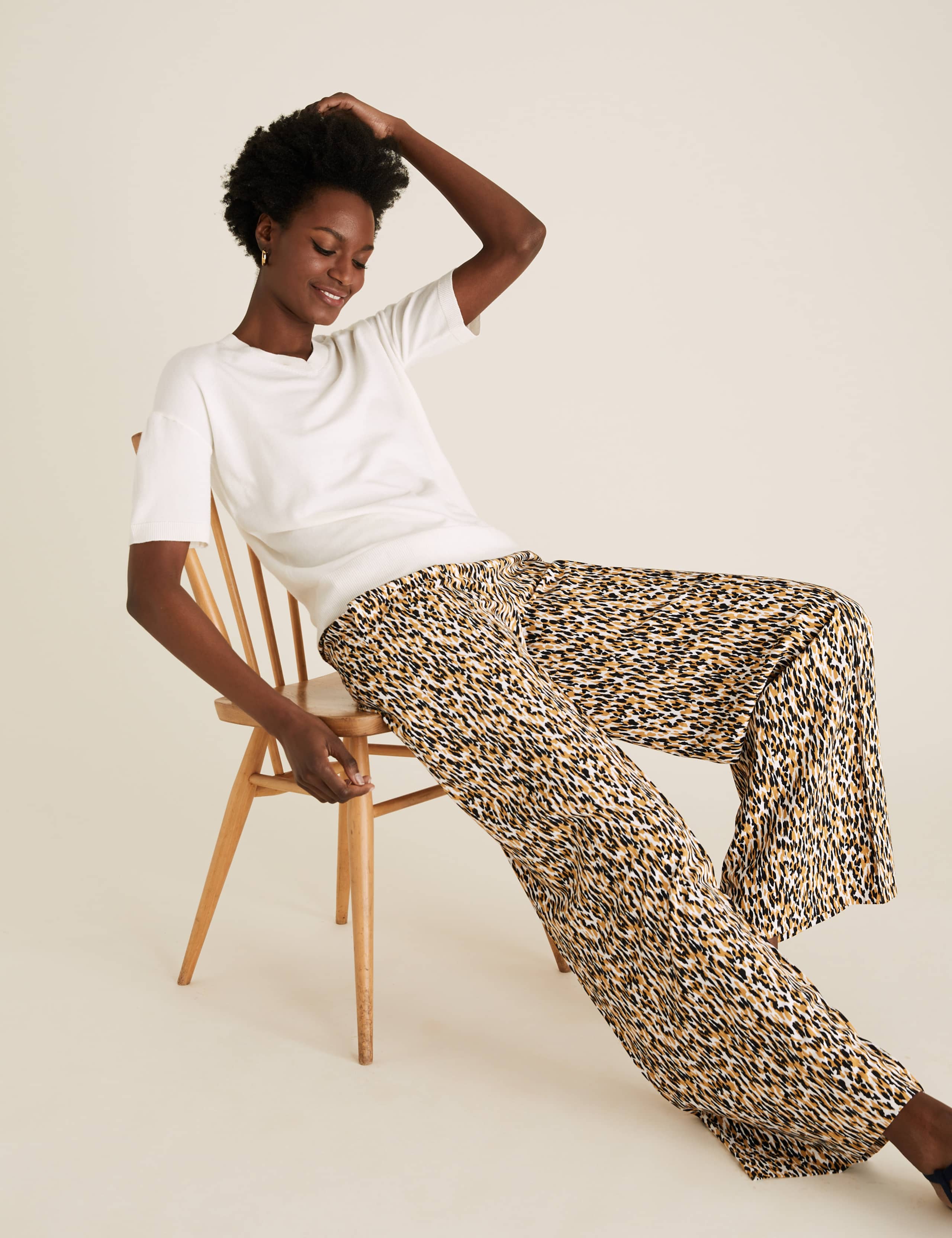 Animal Print Drawstring Wide Leg Trousers 1 of 6