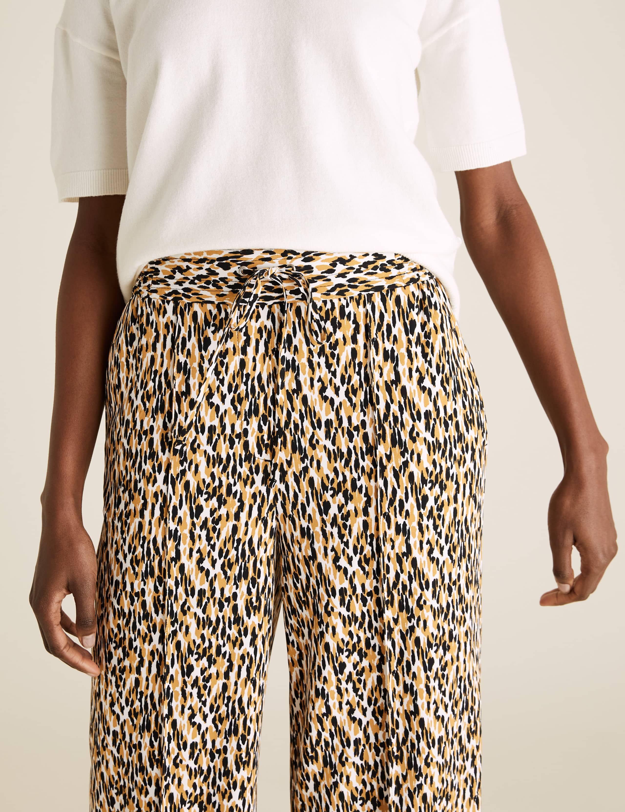 Animal Print Drawstring Wide Leg Trousers 3 of 6