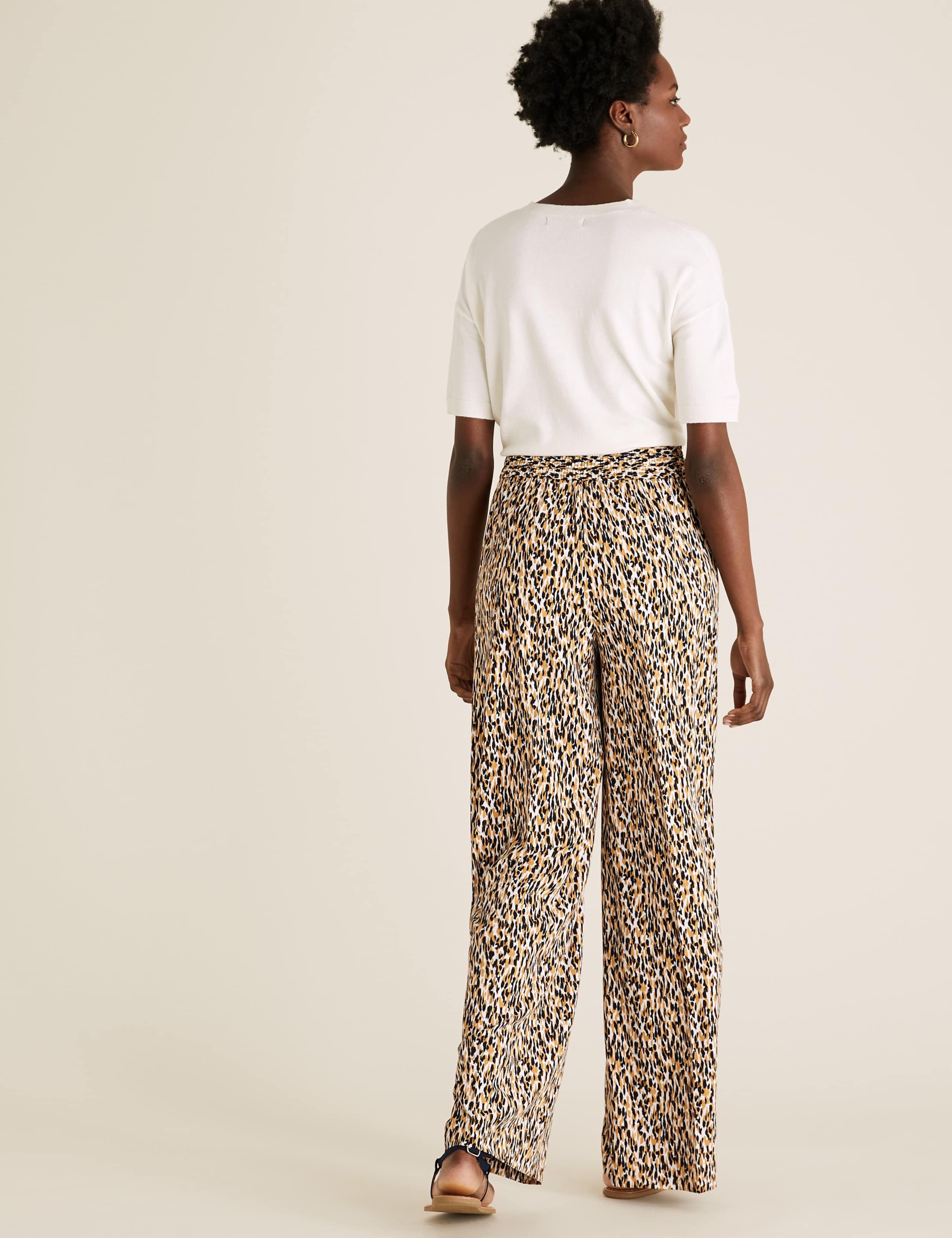 Animal Print Drawstring Wide Leg Trousers 4 of 6