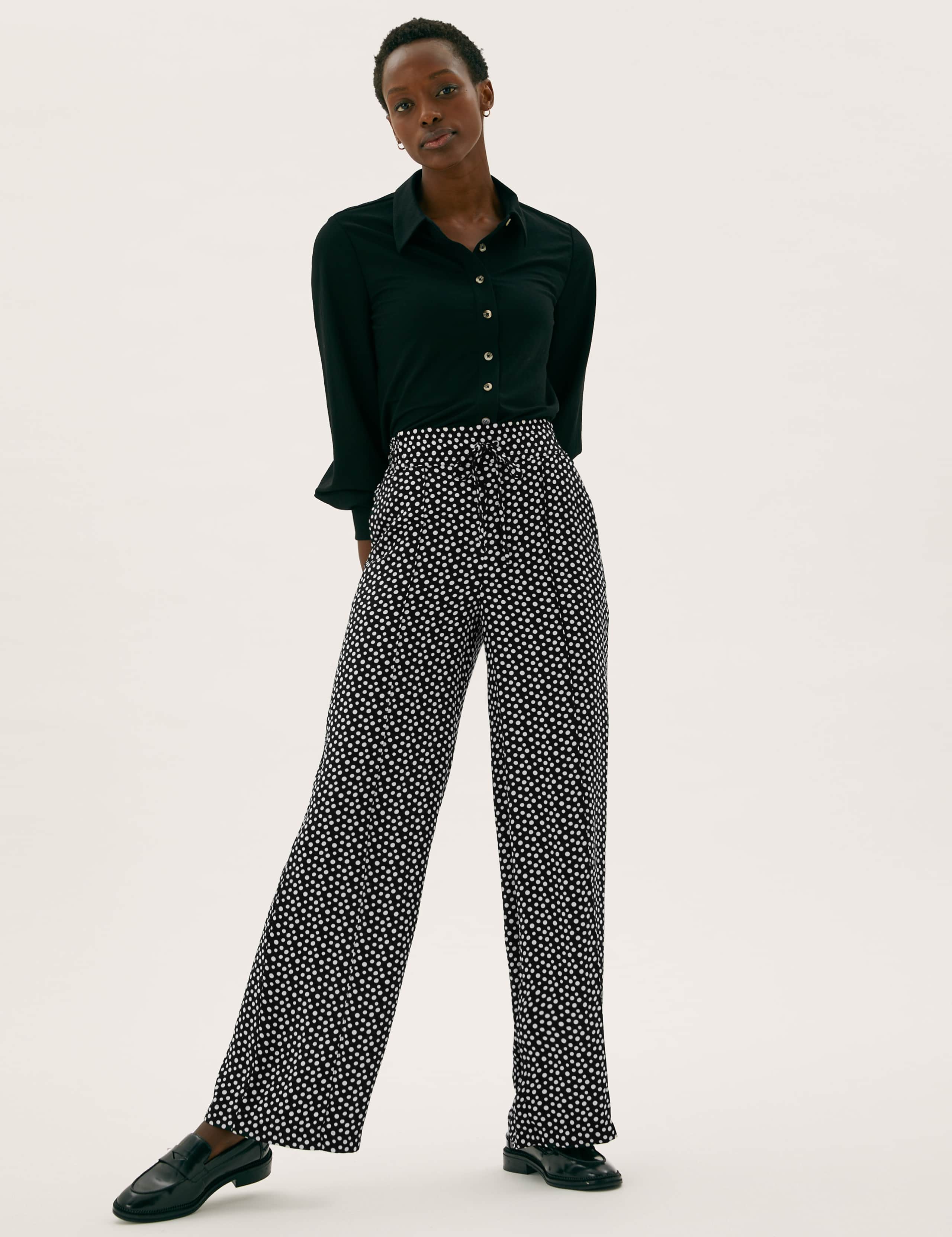 Polka Dot Drawstring Wide Leg Trousers 1 of 5