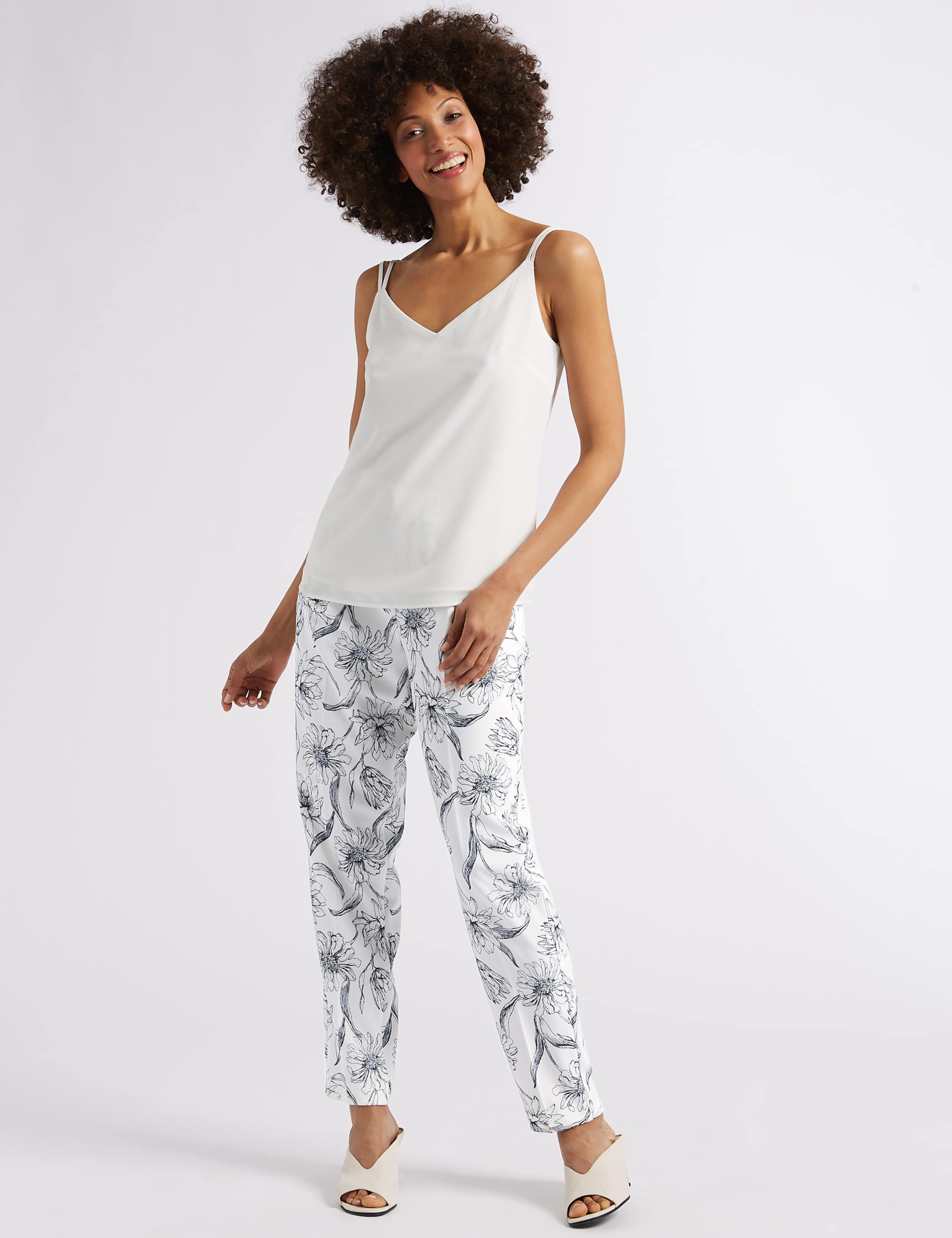 Floral Print Crepe Tapered Leg Trousers 1 of 6
