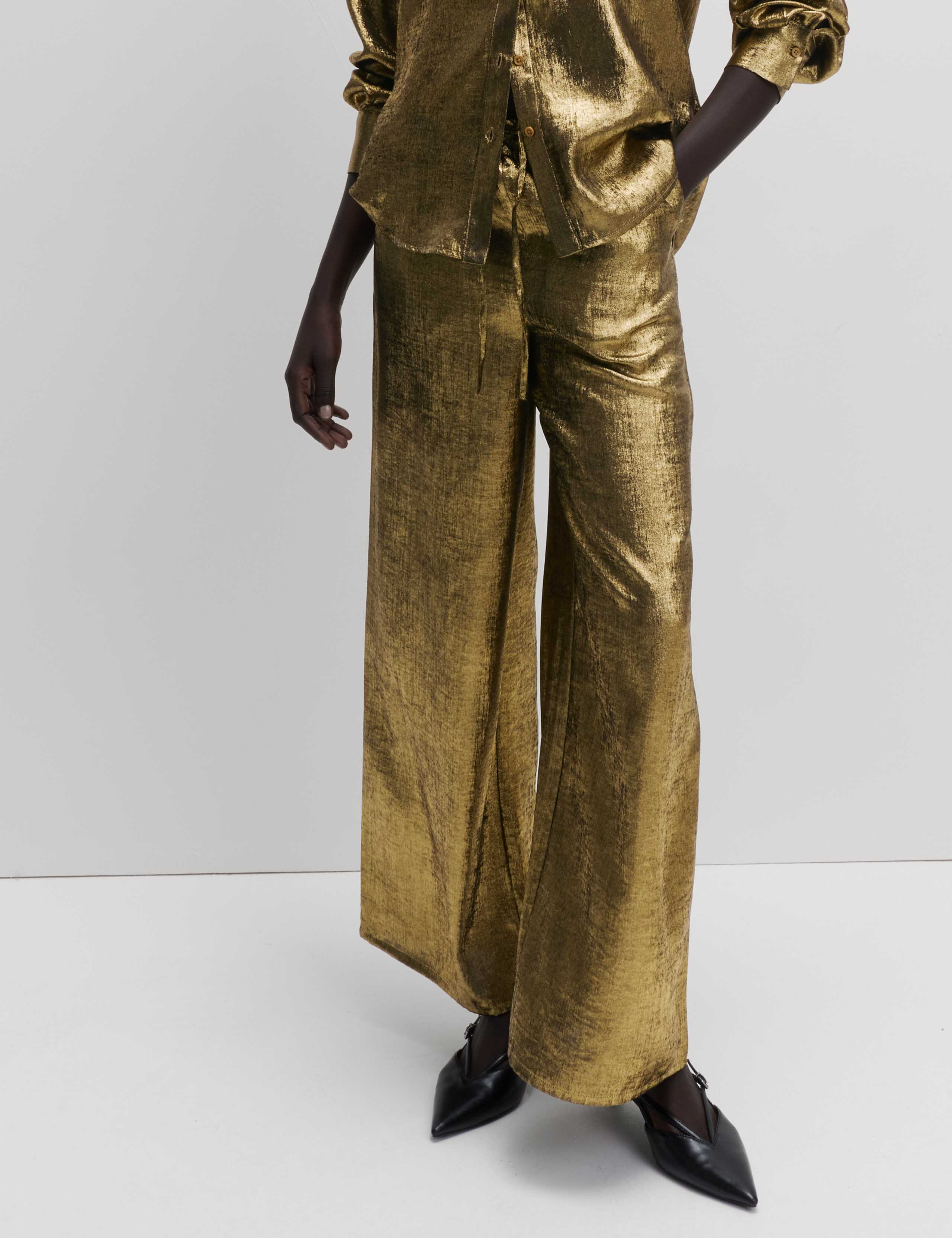 Satin Metallic Drawstring Wide Leg Trousers 1 of 6