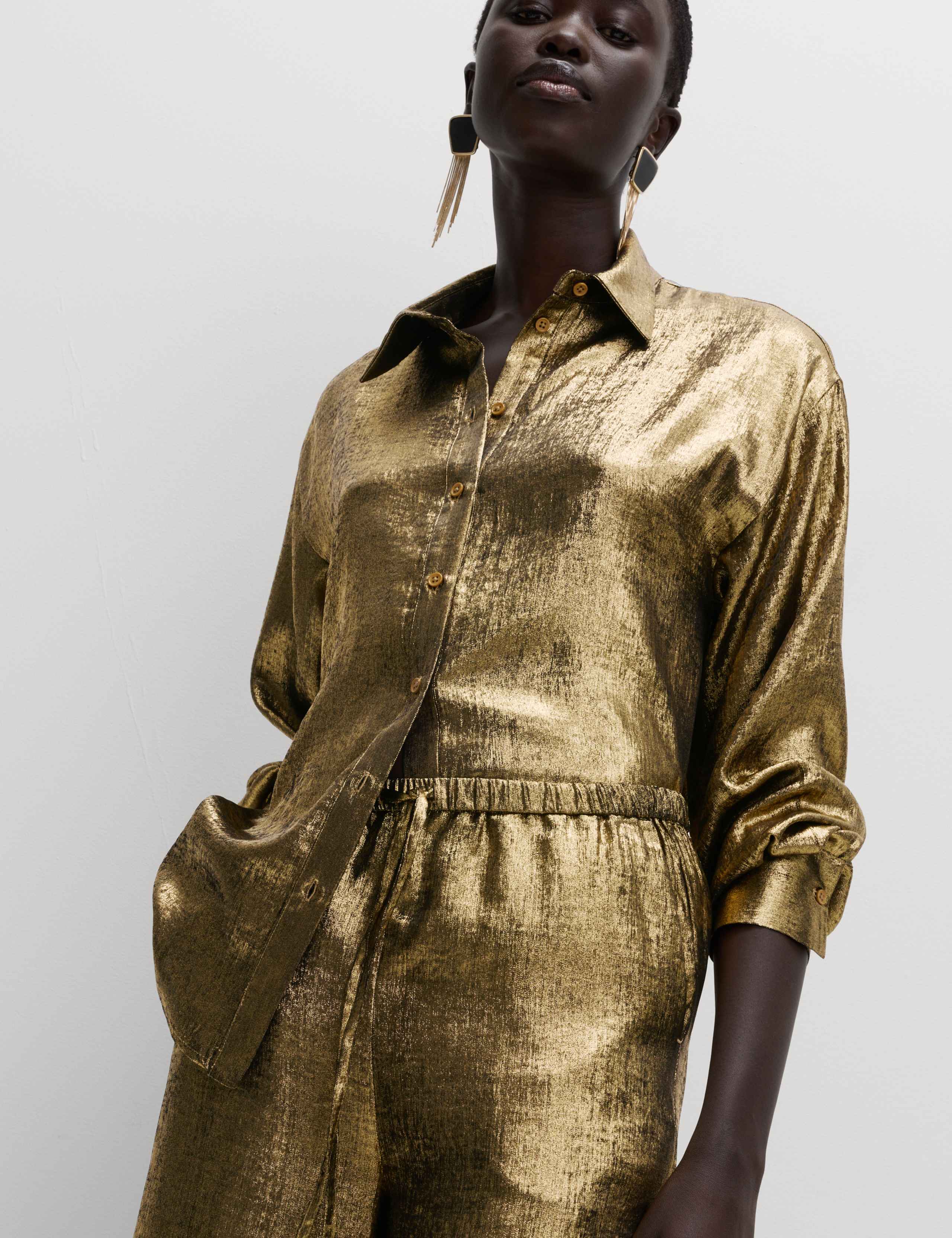 Satin Metallic Drawstring Wide Leg Trousers 3 of 6