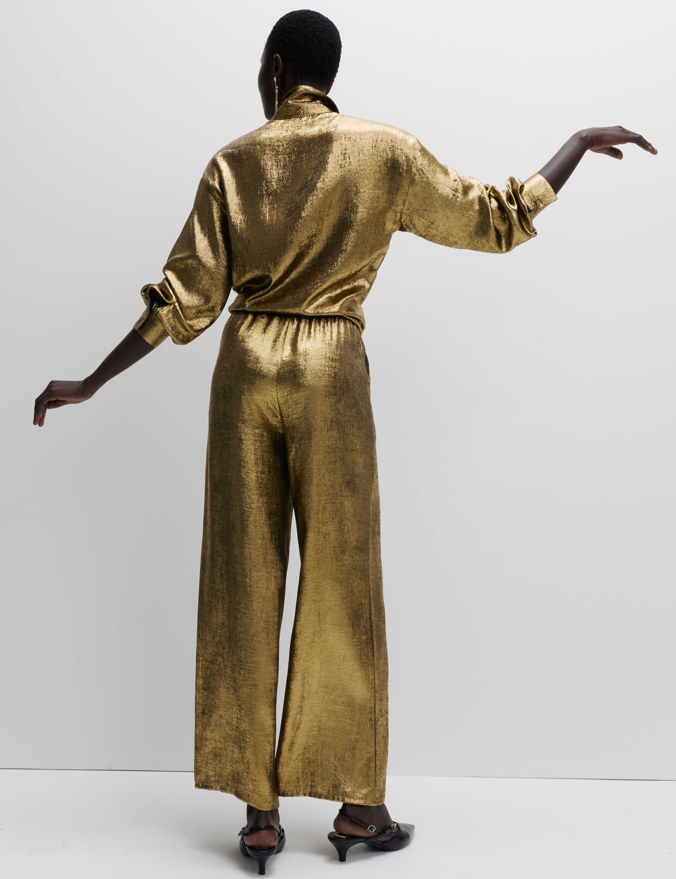 Satin Metallic Drawstring Wide Leg Trousers 4 of 6