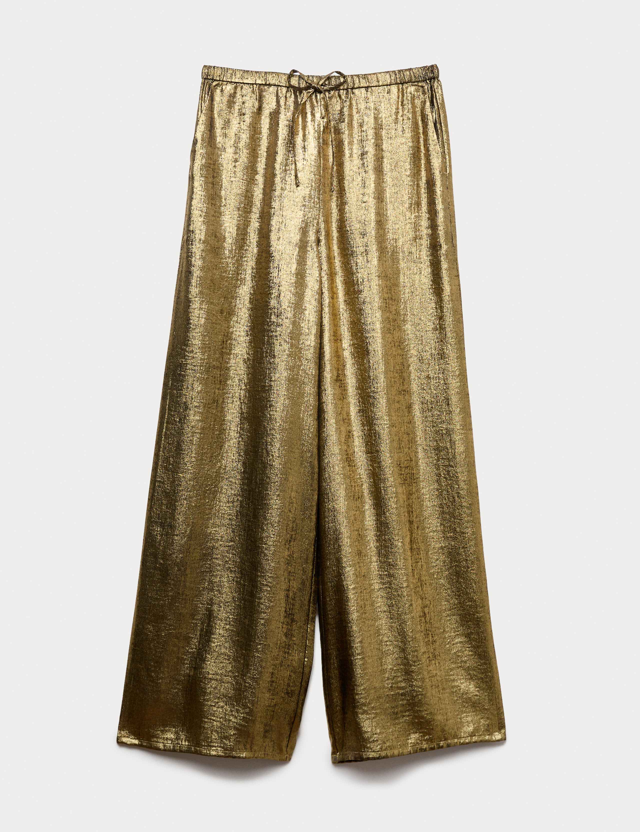 Satin Metallic Drawstring Wide Leg Trousers 2 of 6
