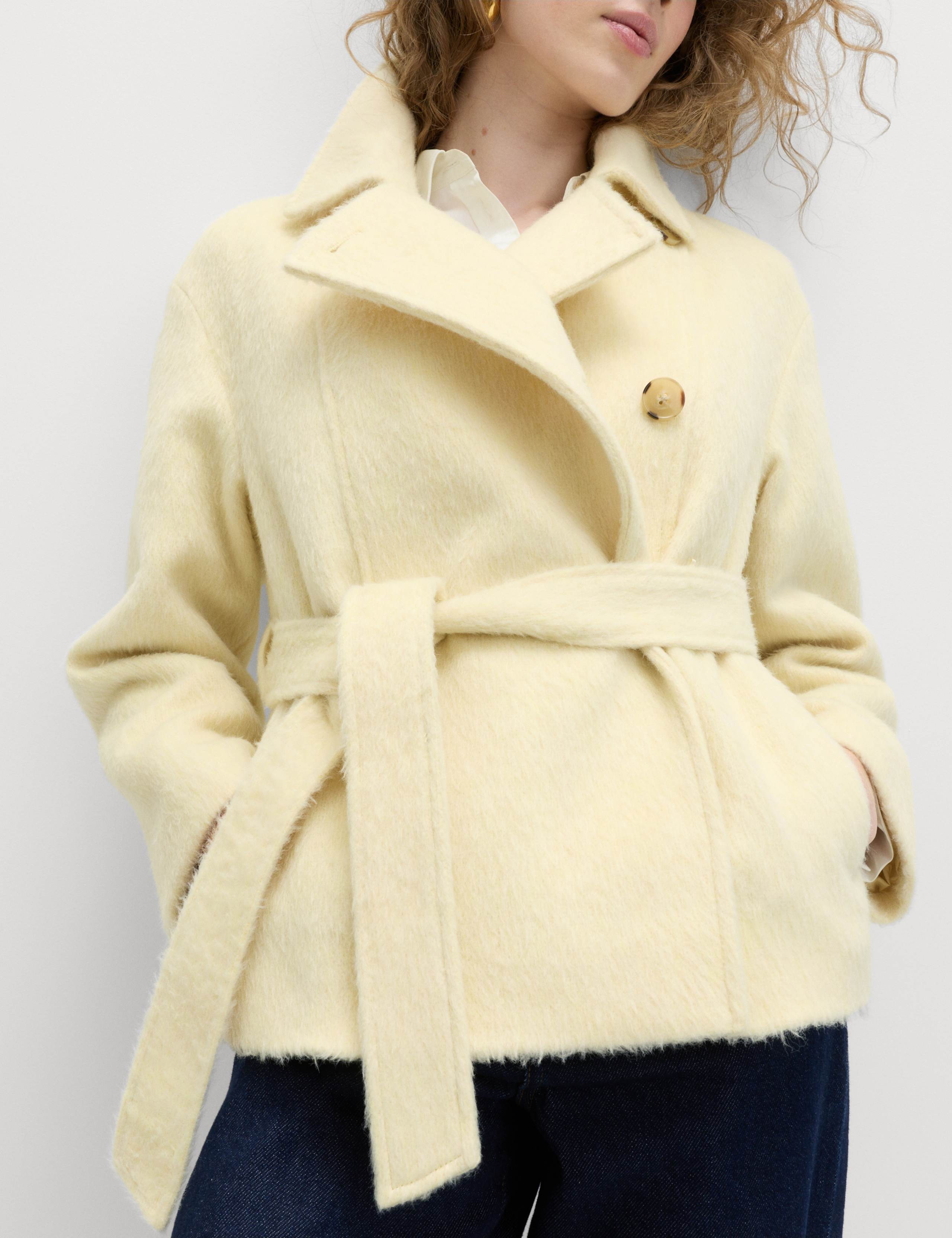 Brushed Belted Collared Short Coat with Wool 1 of 5