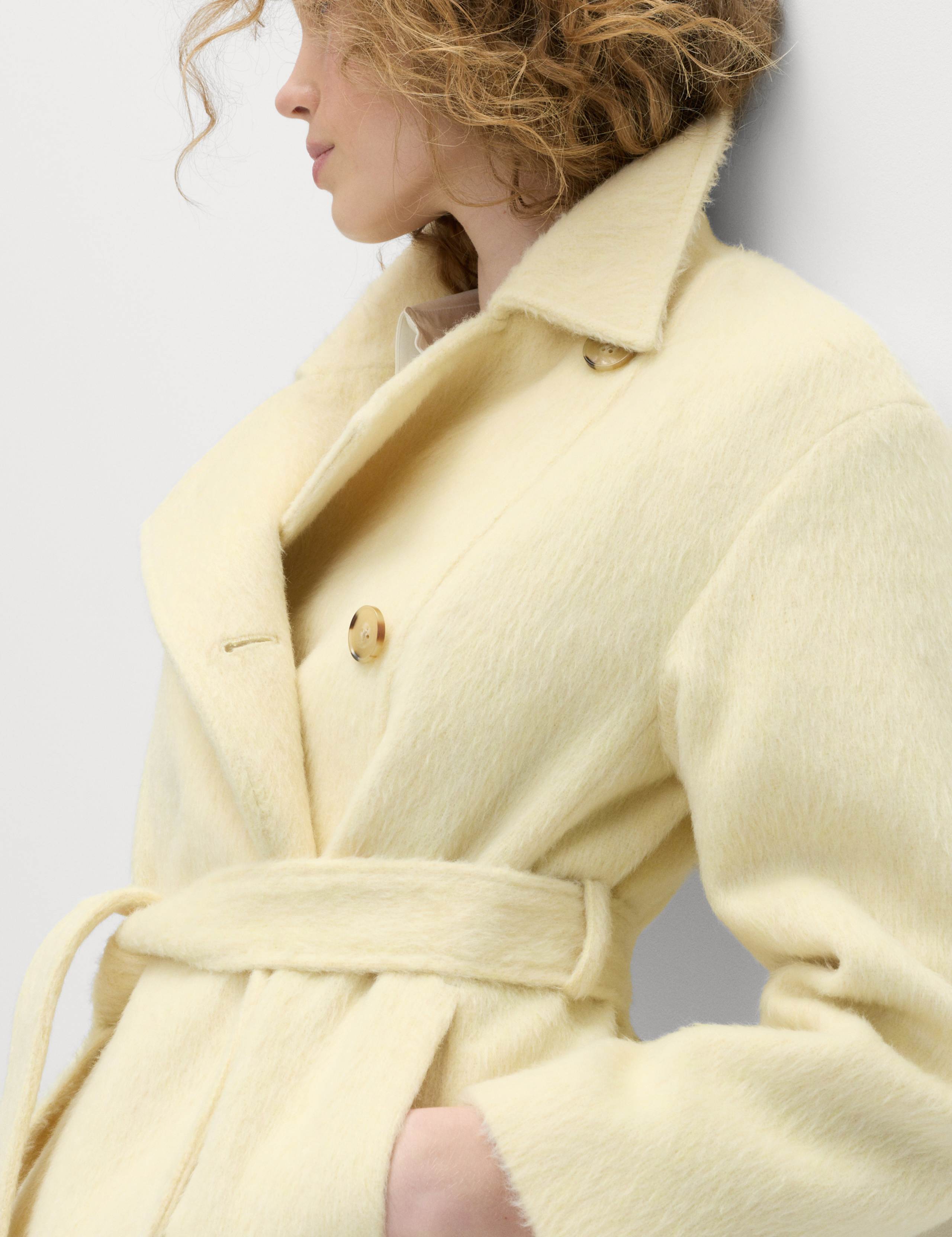 Brushed Belted Collared Short Coat with Wool 4 of 5