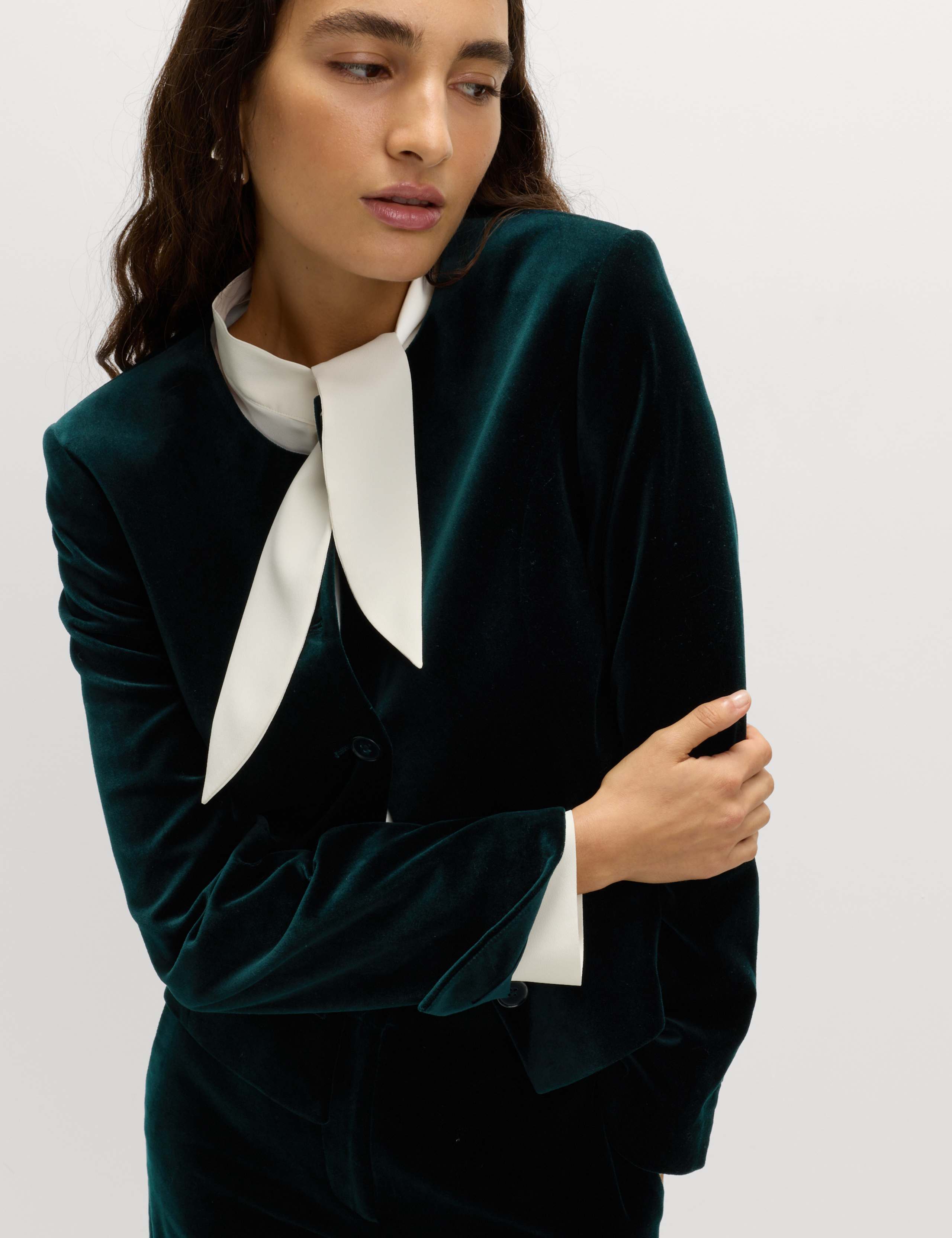 Velvet Cotton Rich Tailored Collarless Blazer 1 of 5