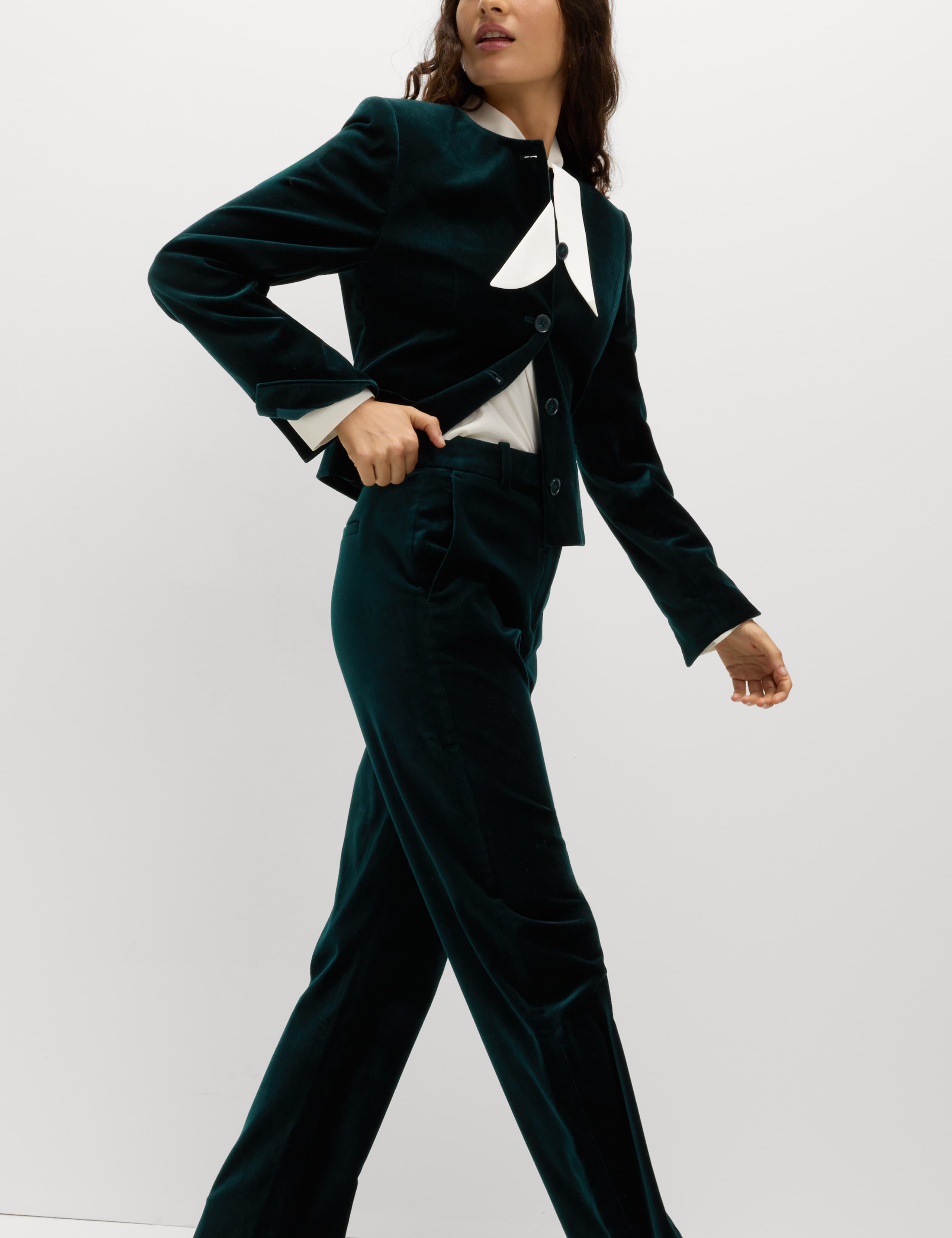 Velvet Cotton Rich Tailored Collarless Blazer 3 of 5