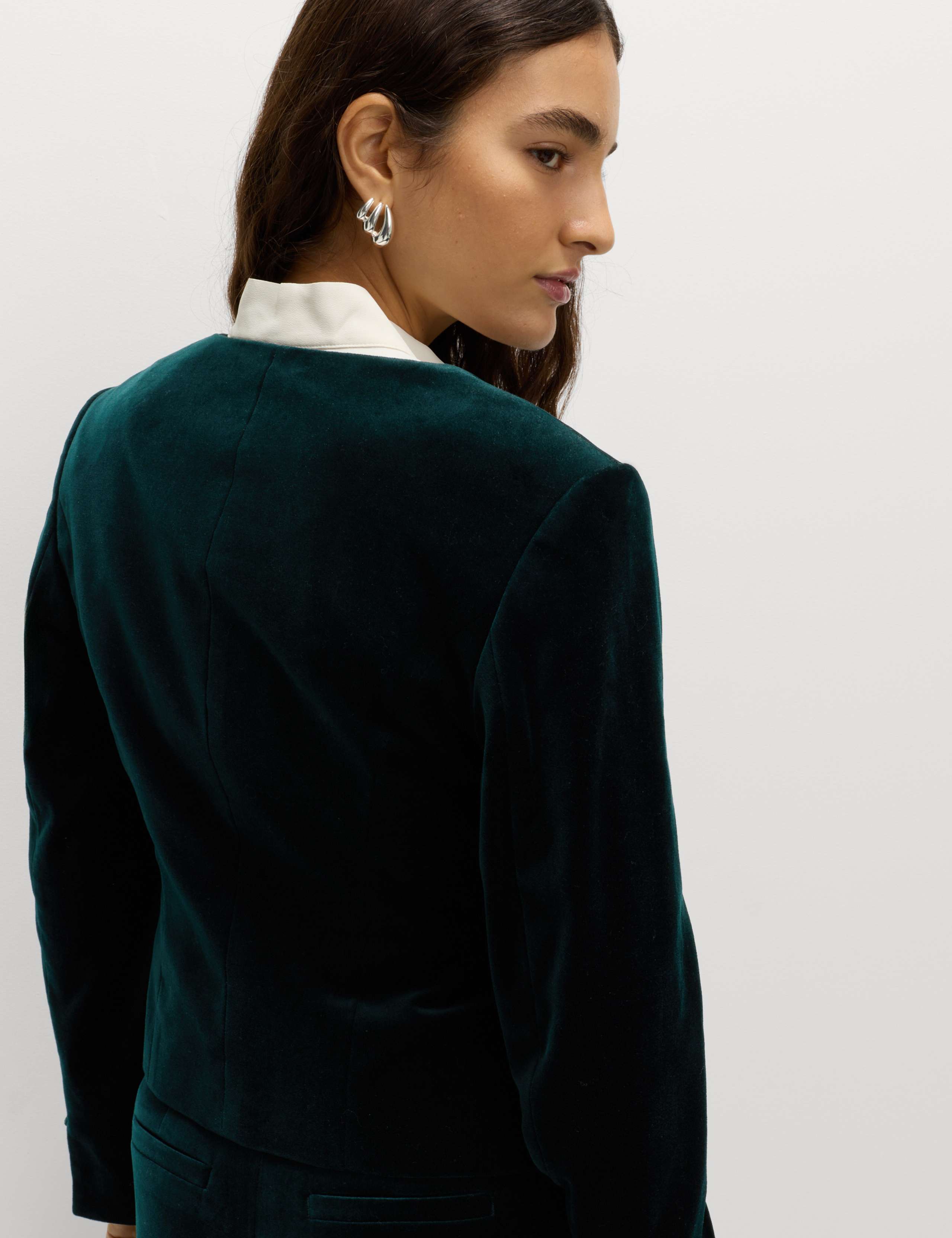 Velvet Cotton Rich Tailored Collarless Blazer 4 of 5