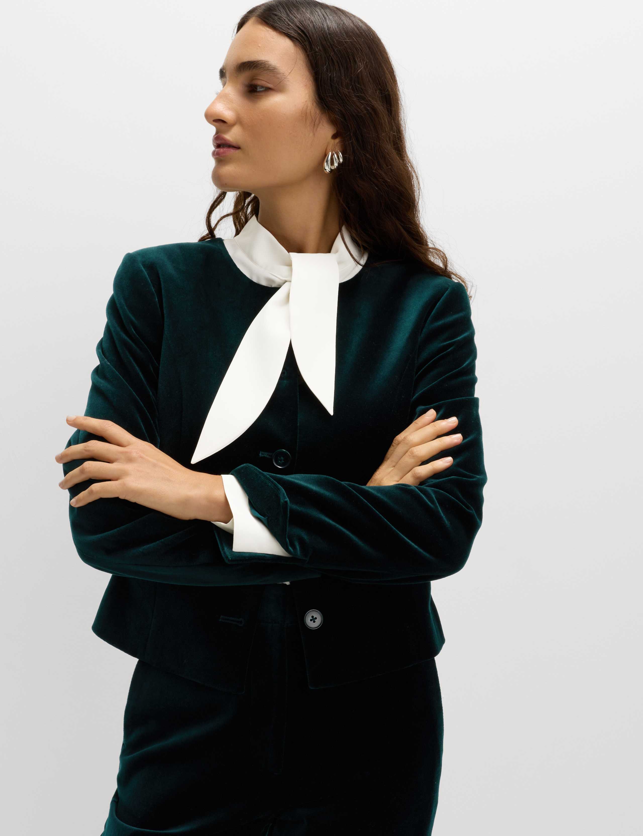 Velvet Cotton Rich Tailored Collarless Blazer 5 of 5