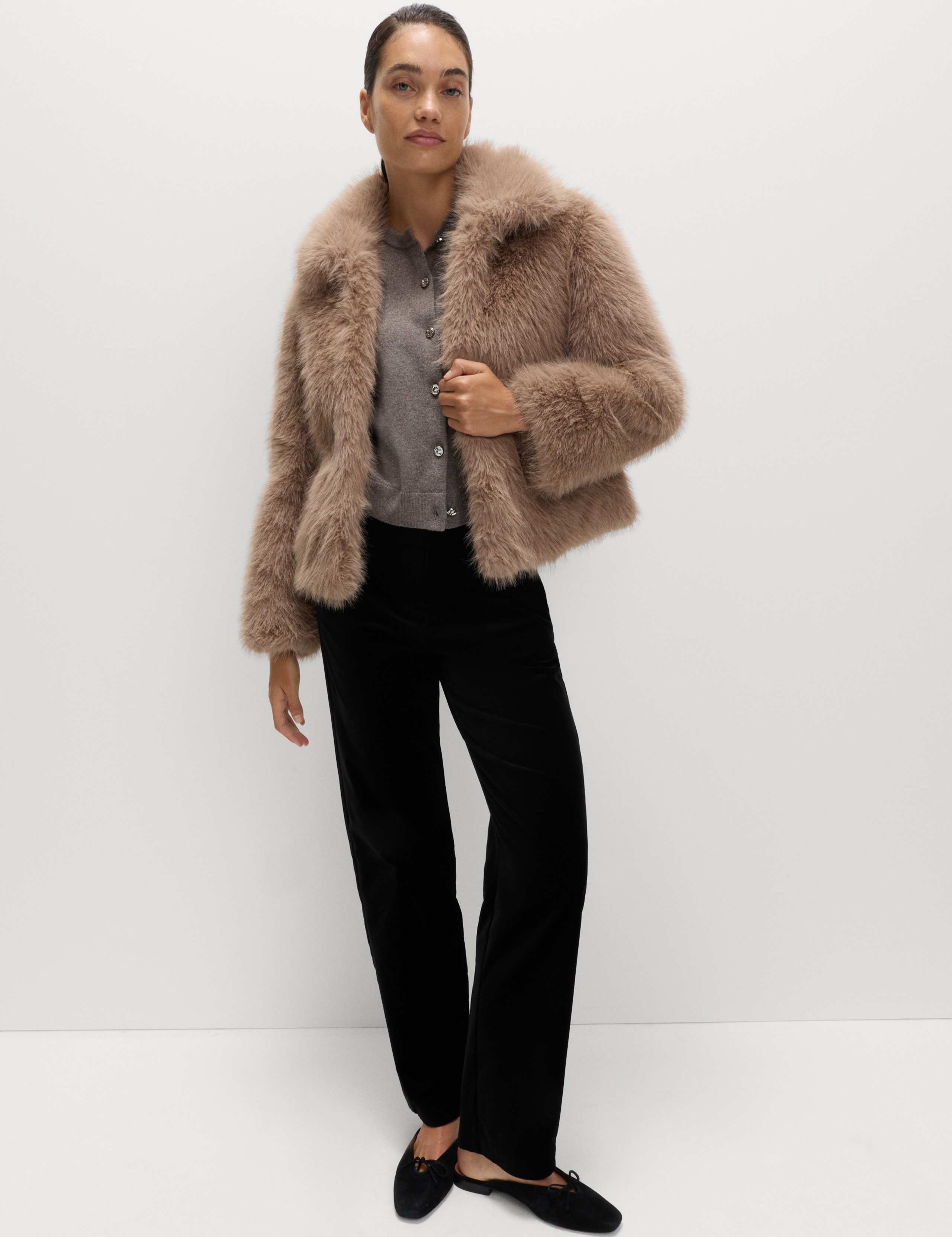 Cotton Rich Velvet Straight Leg Trousers 3 of 7