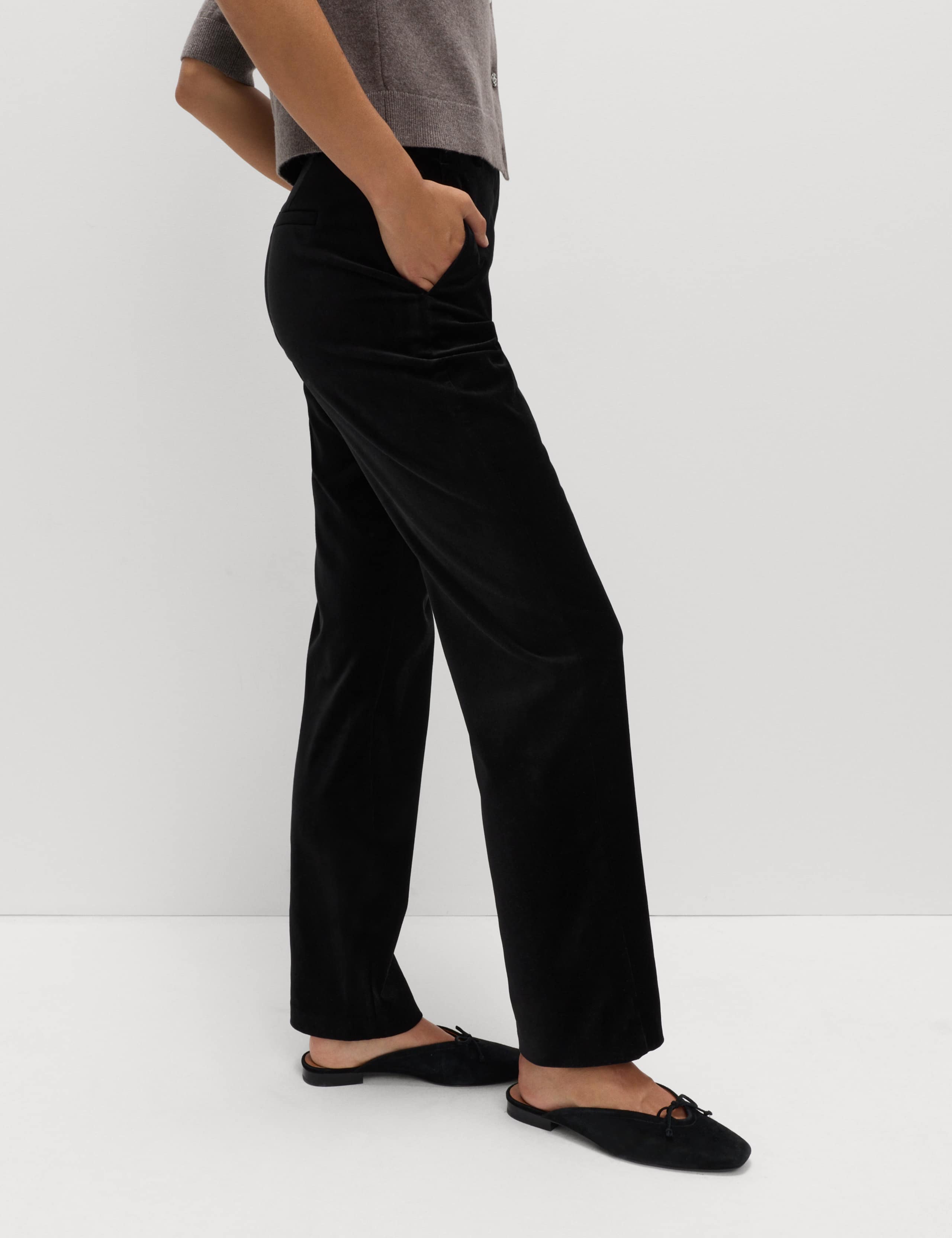 Cotton Rich Velvet Straight Leg Trousers 5 of 7