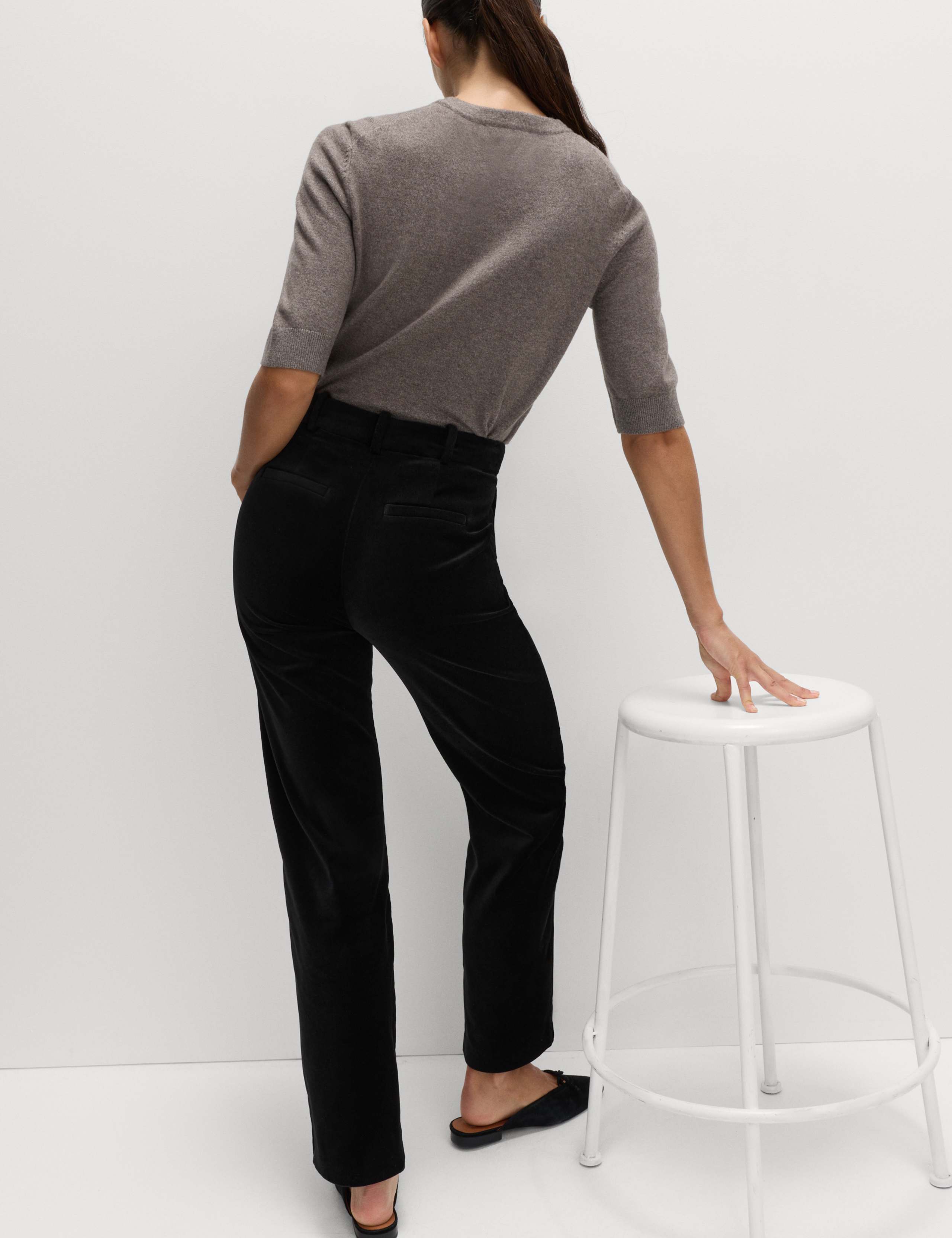 Cotton Rich Velvet Straight Leg Trousers 7 of 7