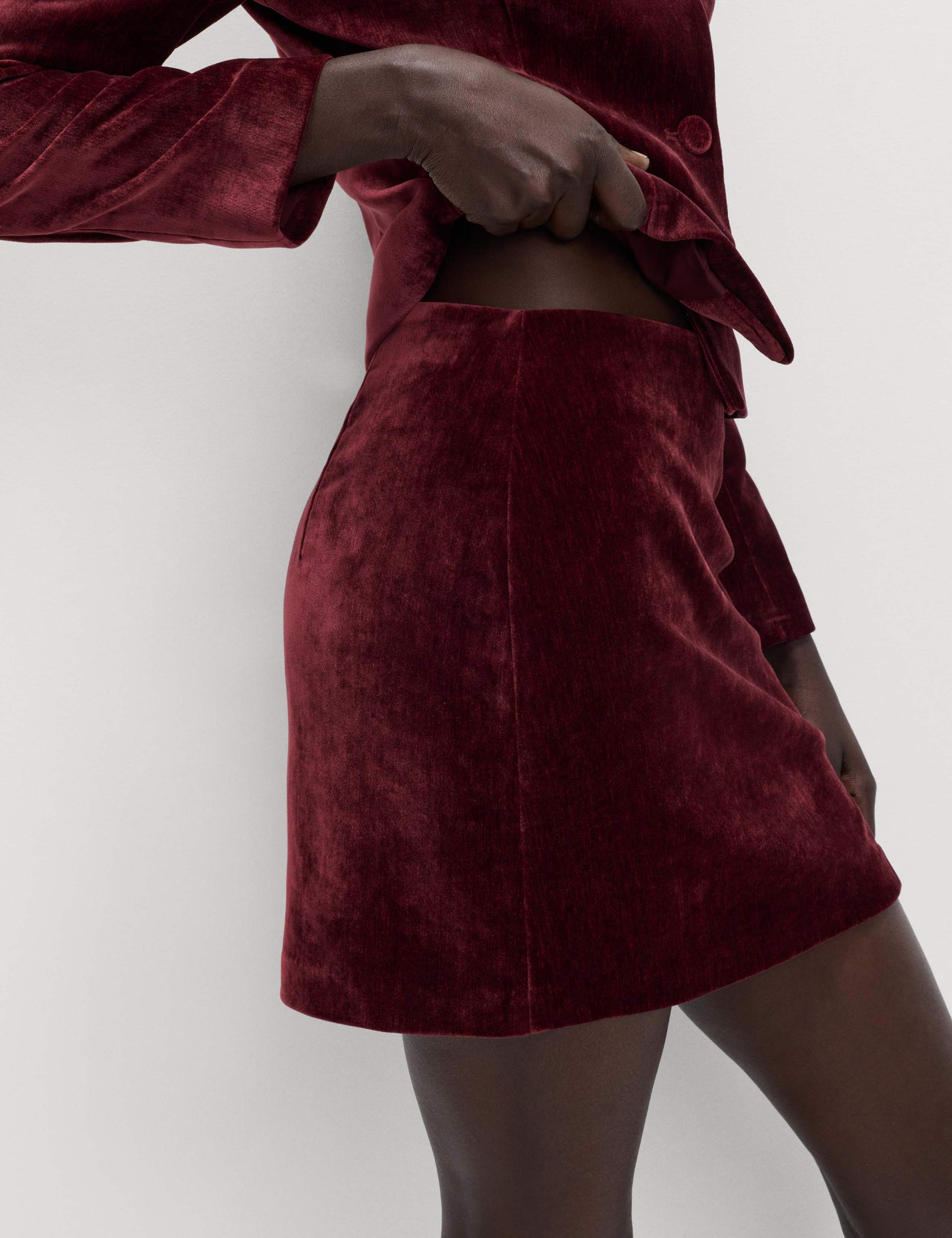 Mottled Velvet Side Split Mini A-Line Skirt 1 of 6