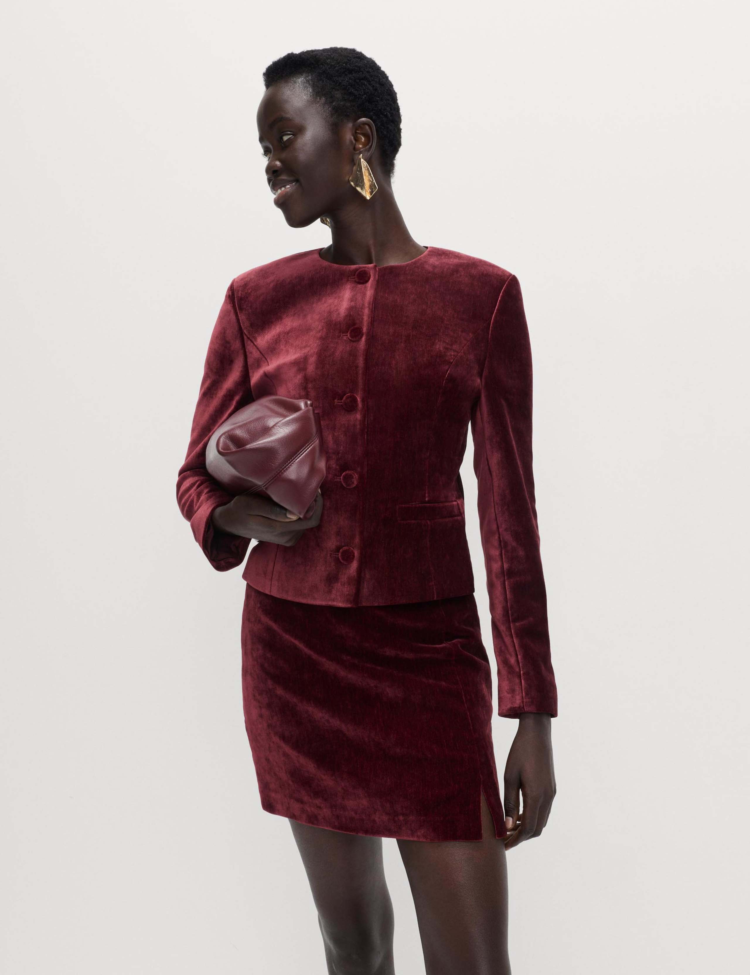 Mottled Velvet Side Split Mini A-Line Skirt 3 of 6