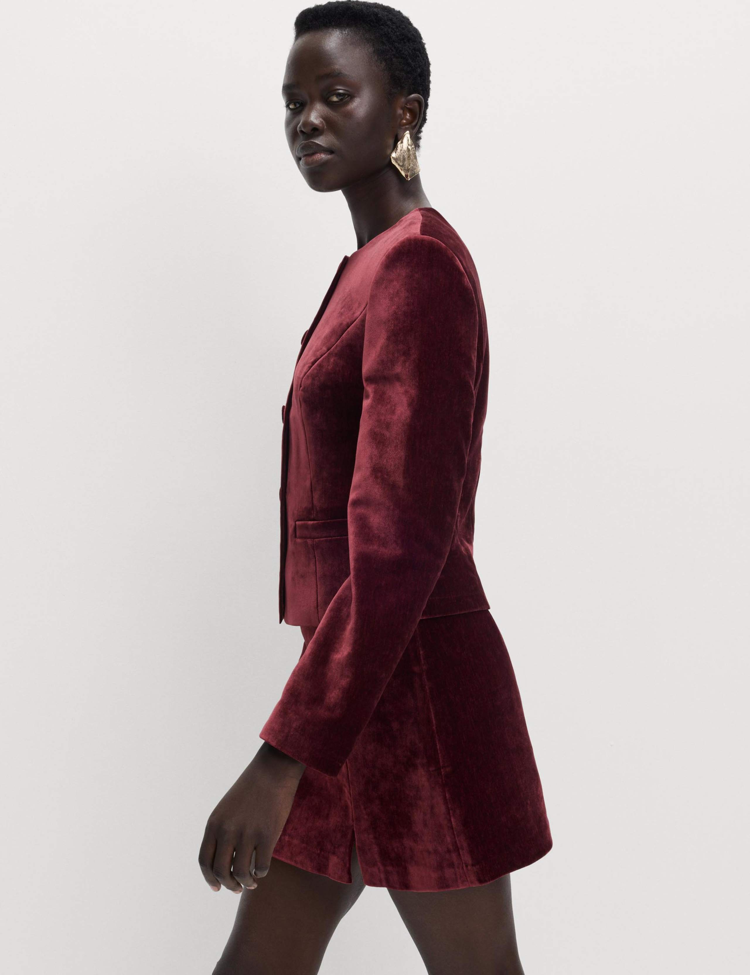 Mottled Velvet Side Split Mini A-Line Skirt 6 of 6