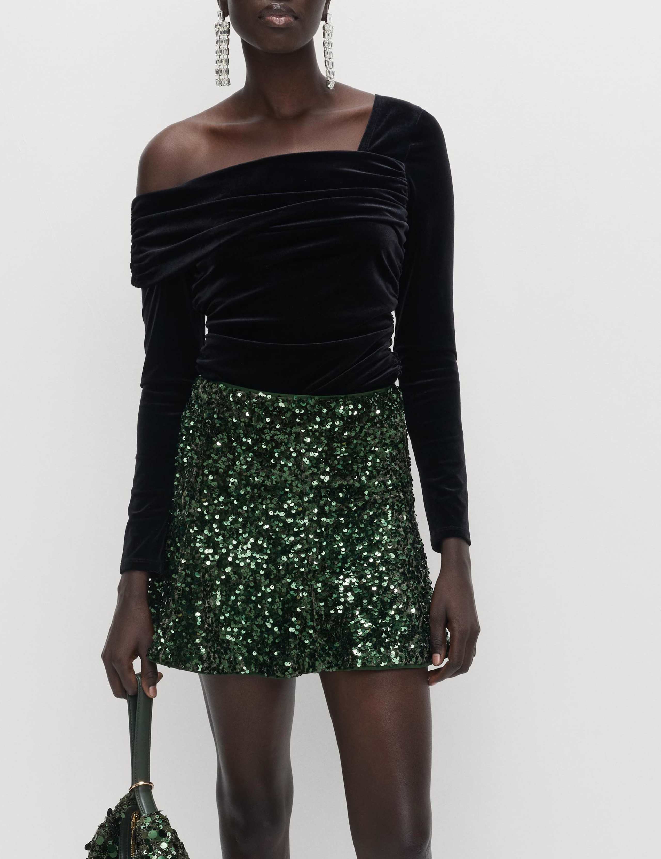 Velvet Sequin Mini Skater Skirt 1 of 5