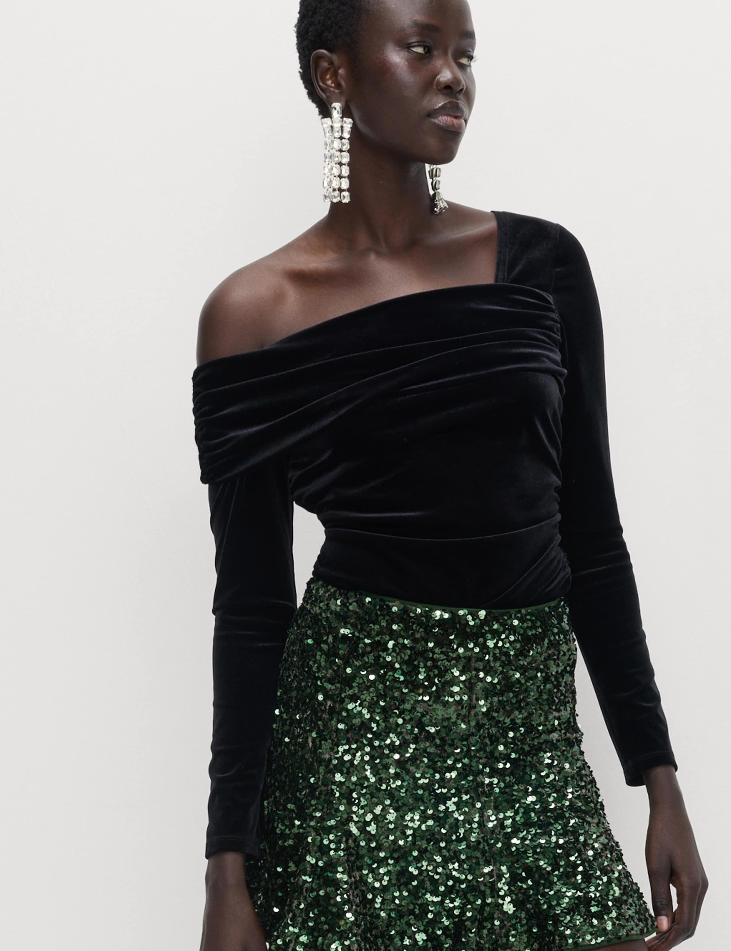 Velvet Sequin Mini Skater Skirt 3 of 5