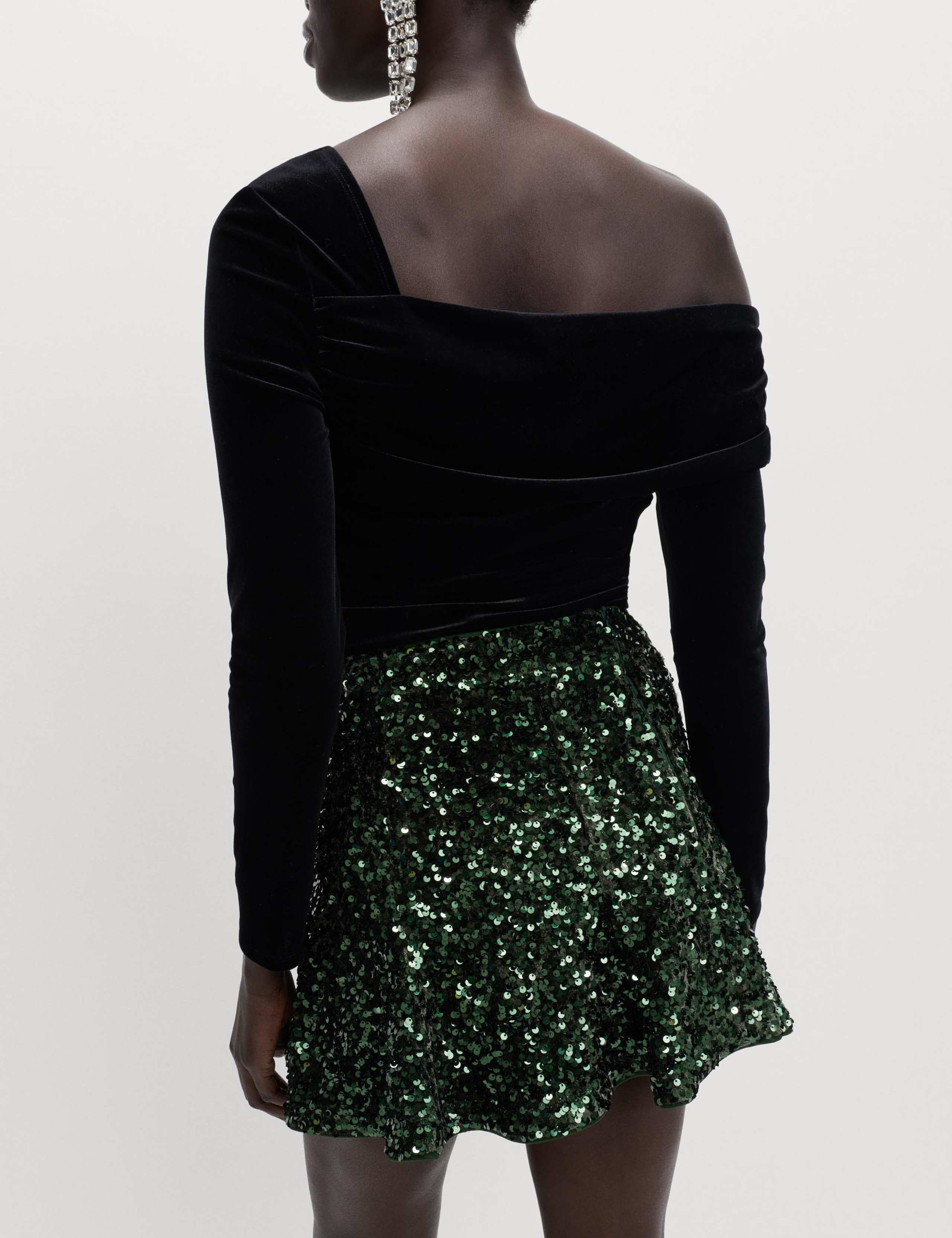Velvet Sequin Mini Skater Skirt 4 of 5