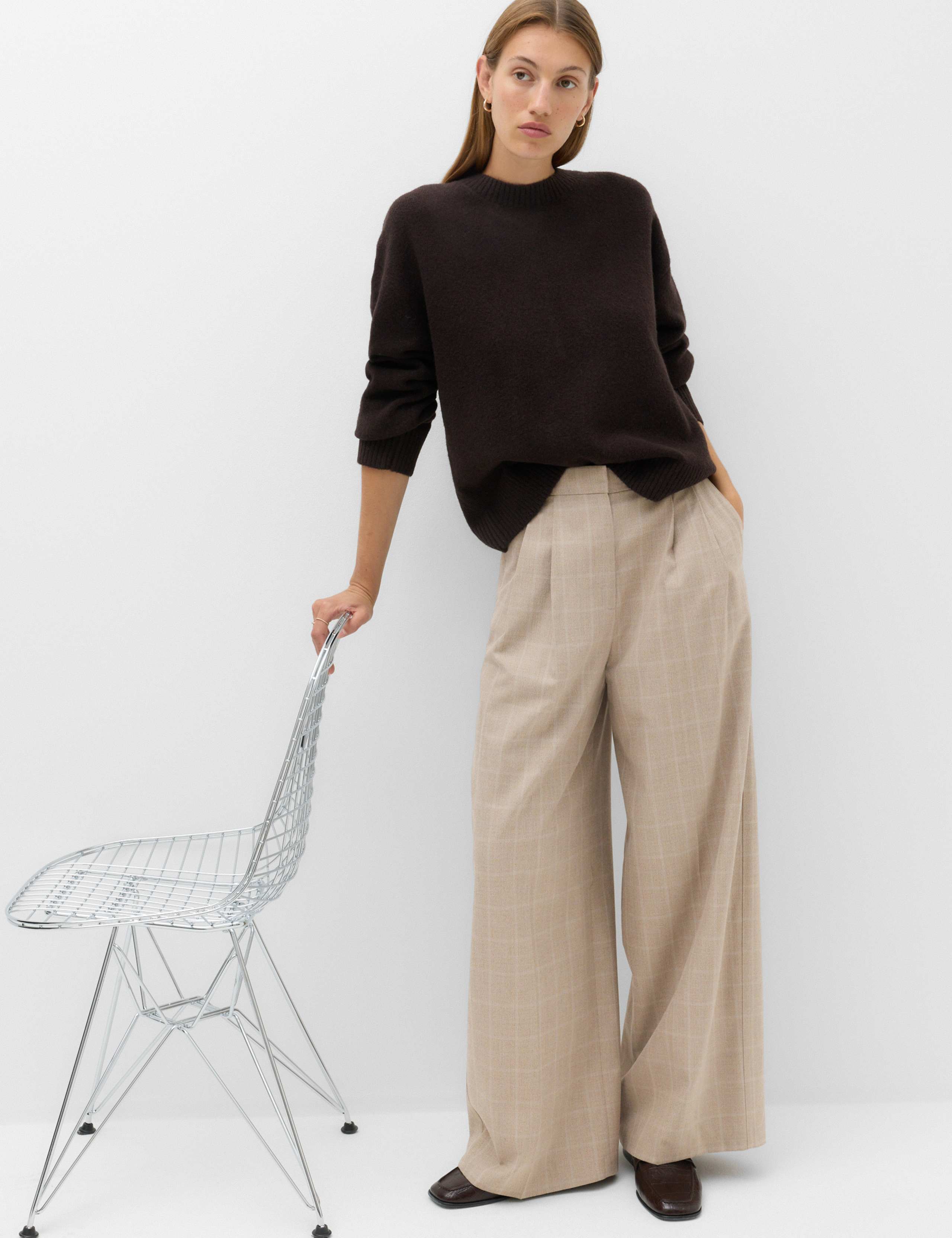 Checked Double Pleat Wide Leg Trousers 1 of 6