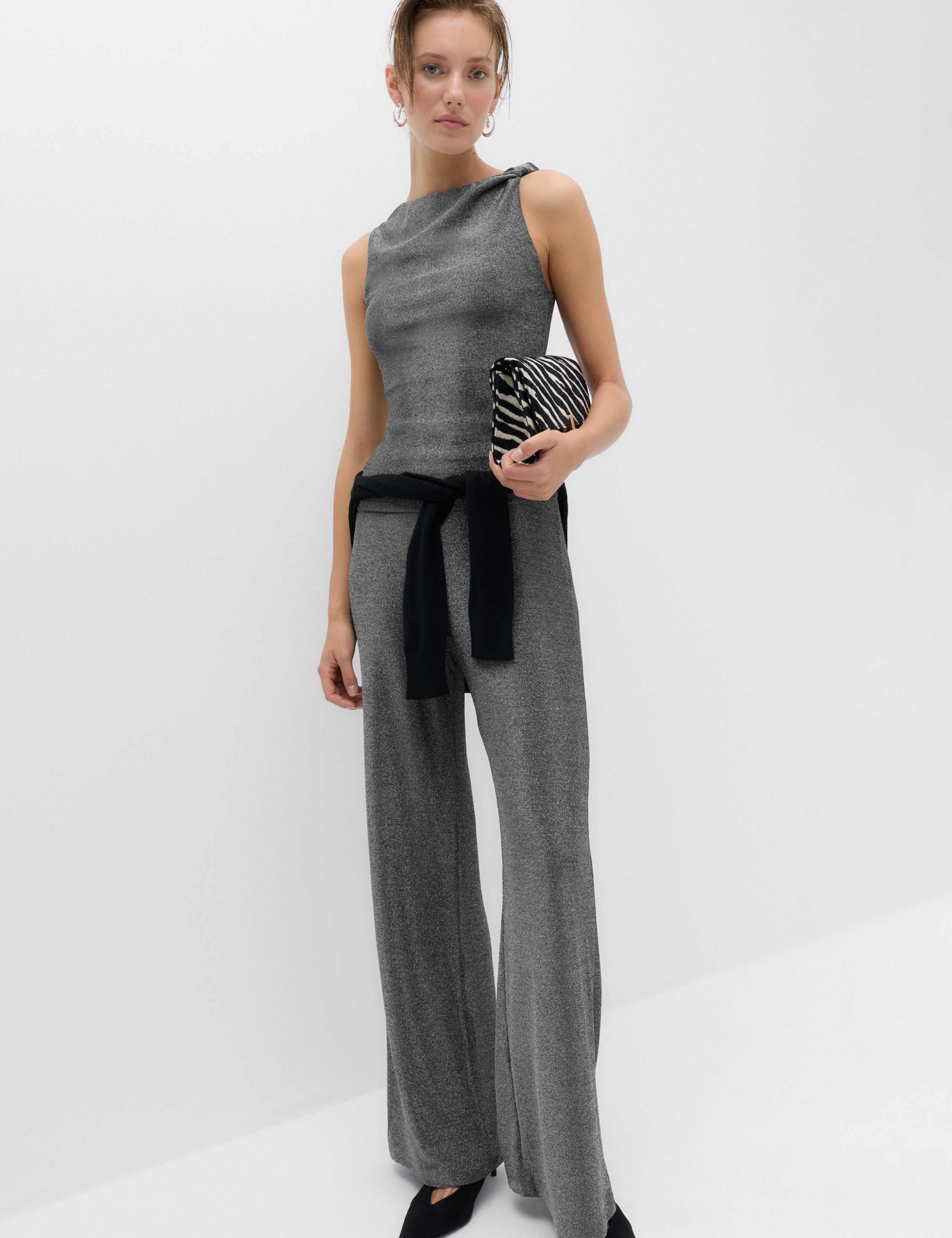 Sparkly High Waisted Wide Leg Palazzo Trousers 1 of 6