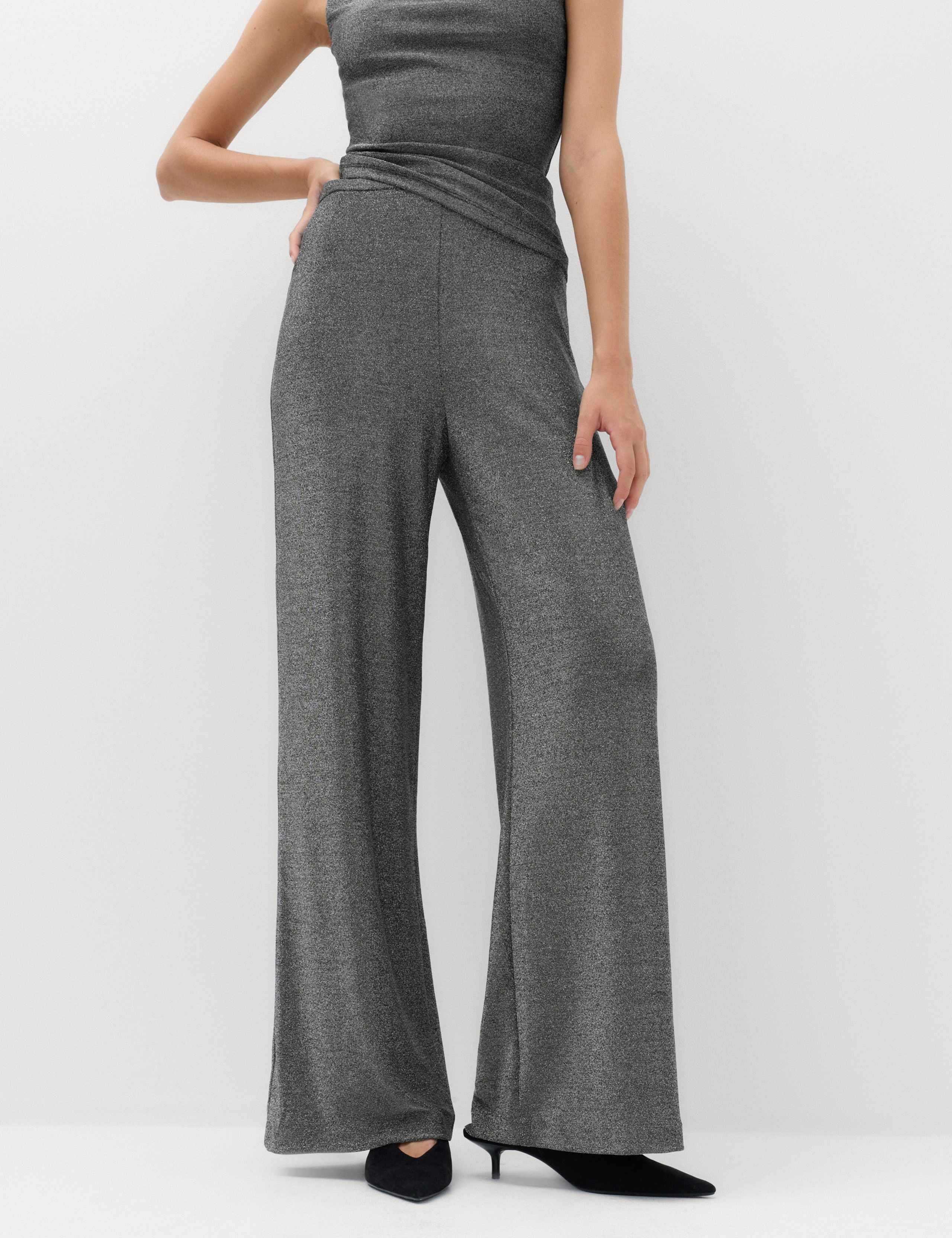 Sparkly High Waisted Wide Leg Palazzo Trousers 3 of 6