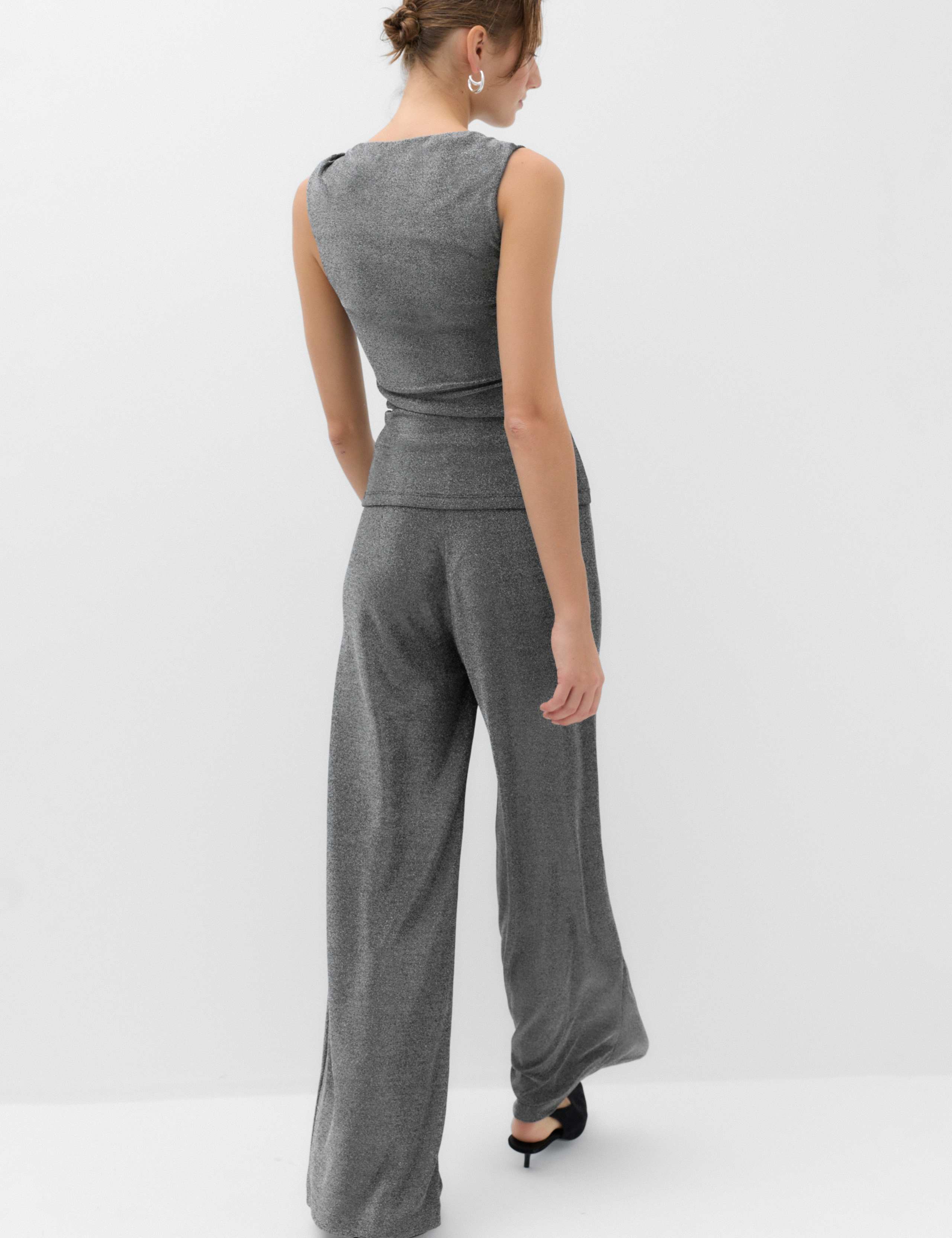 Sparkly High Waisted Wide Leg Palazzo Trousers 5 of 6