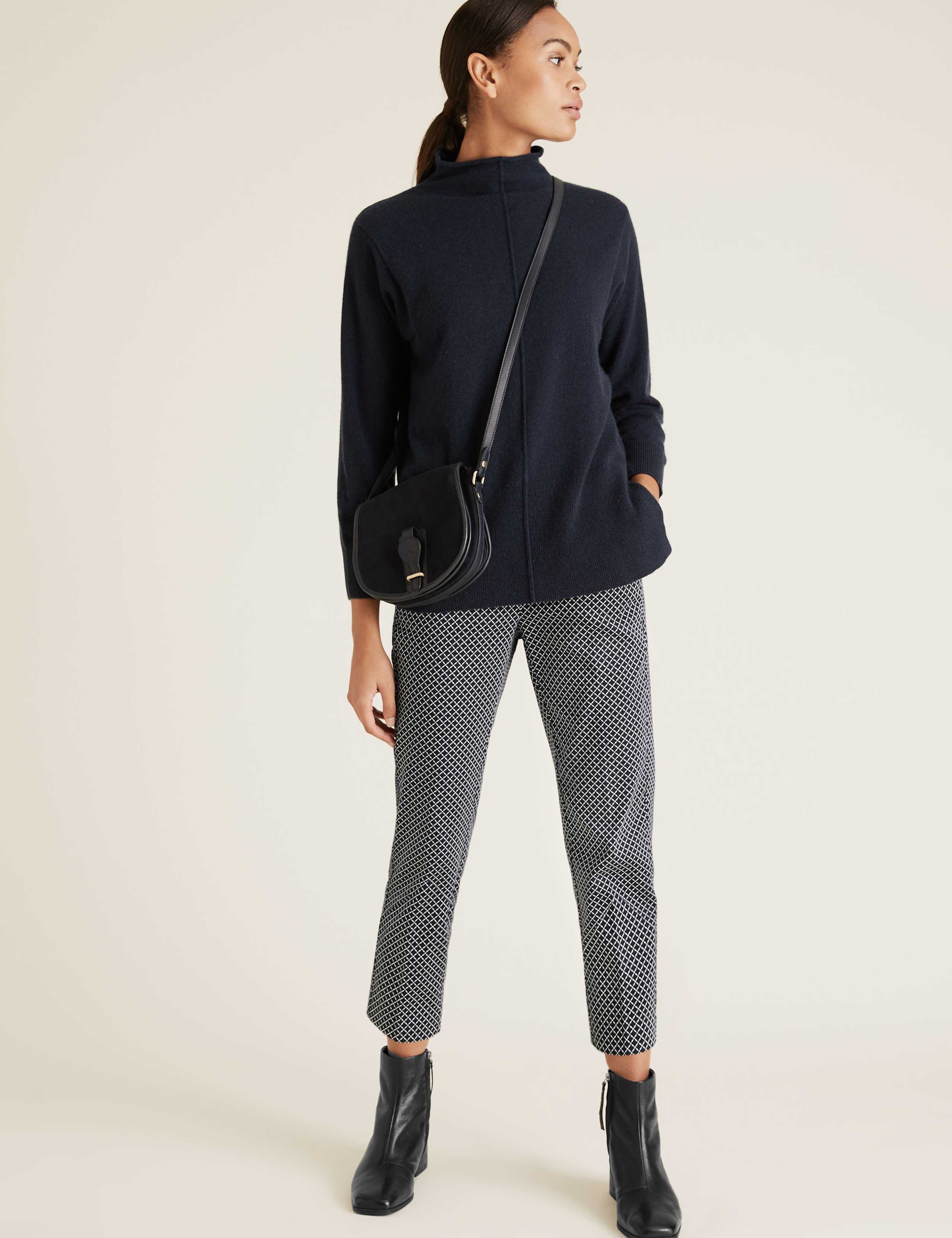 Cotton Geometric Slim Fit Cropped Trousers 1 of 5