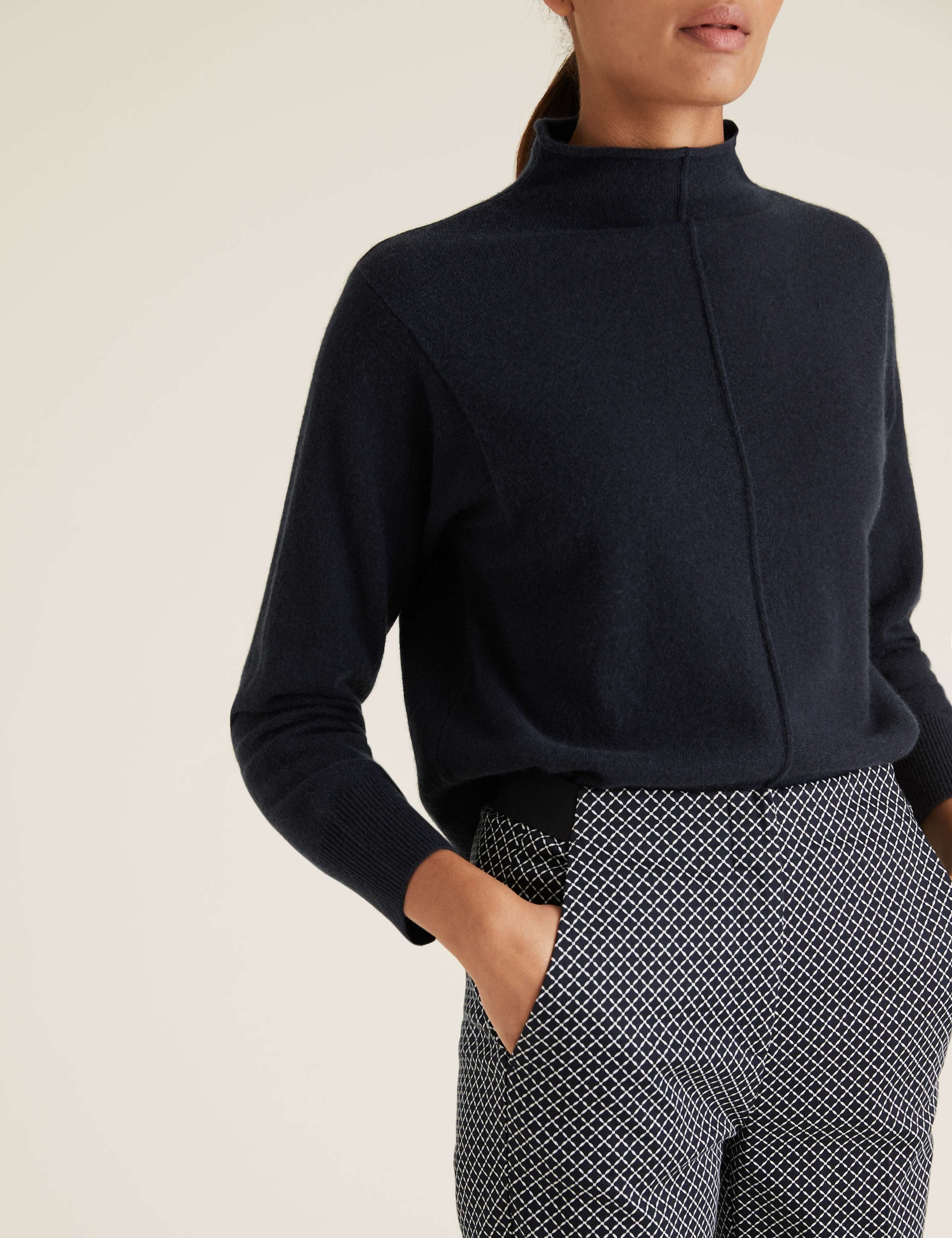 Cotton Geometric Slim Fit Cropped Trousers 3 of 5