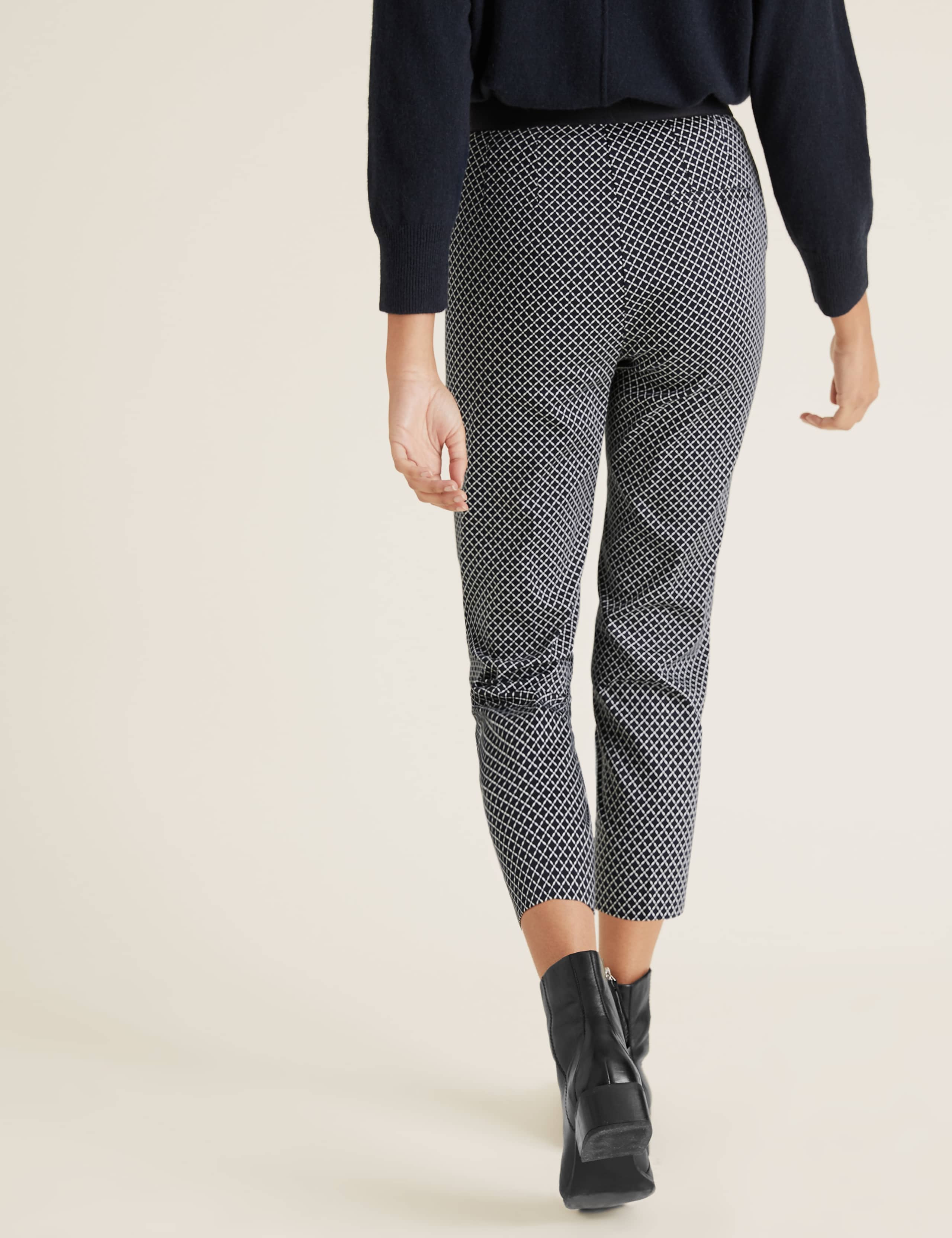 Cotton Geometric Slim Fit Cropped Trousers 5 of 5