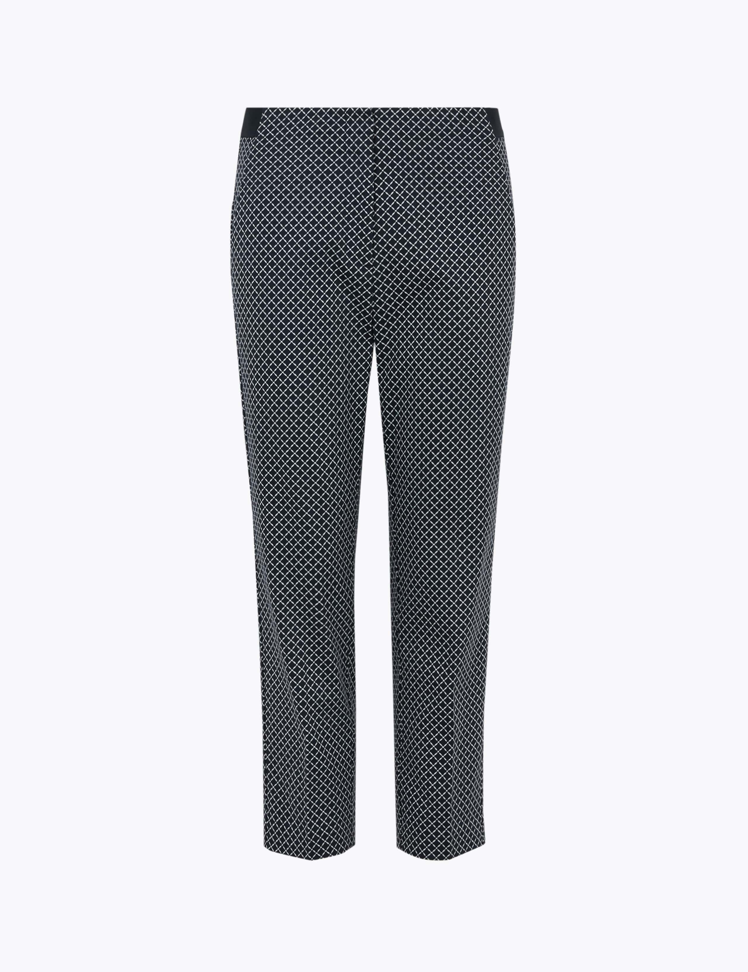 Cotton Geometric Slim Fit Cropped Trousers 2 of 5