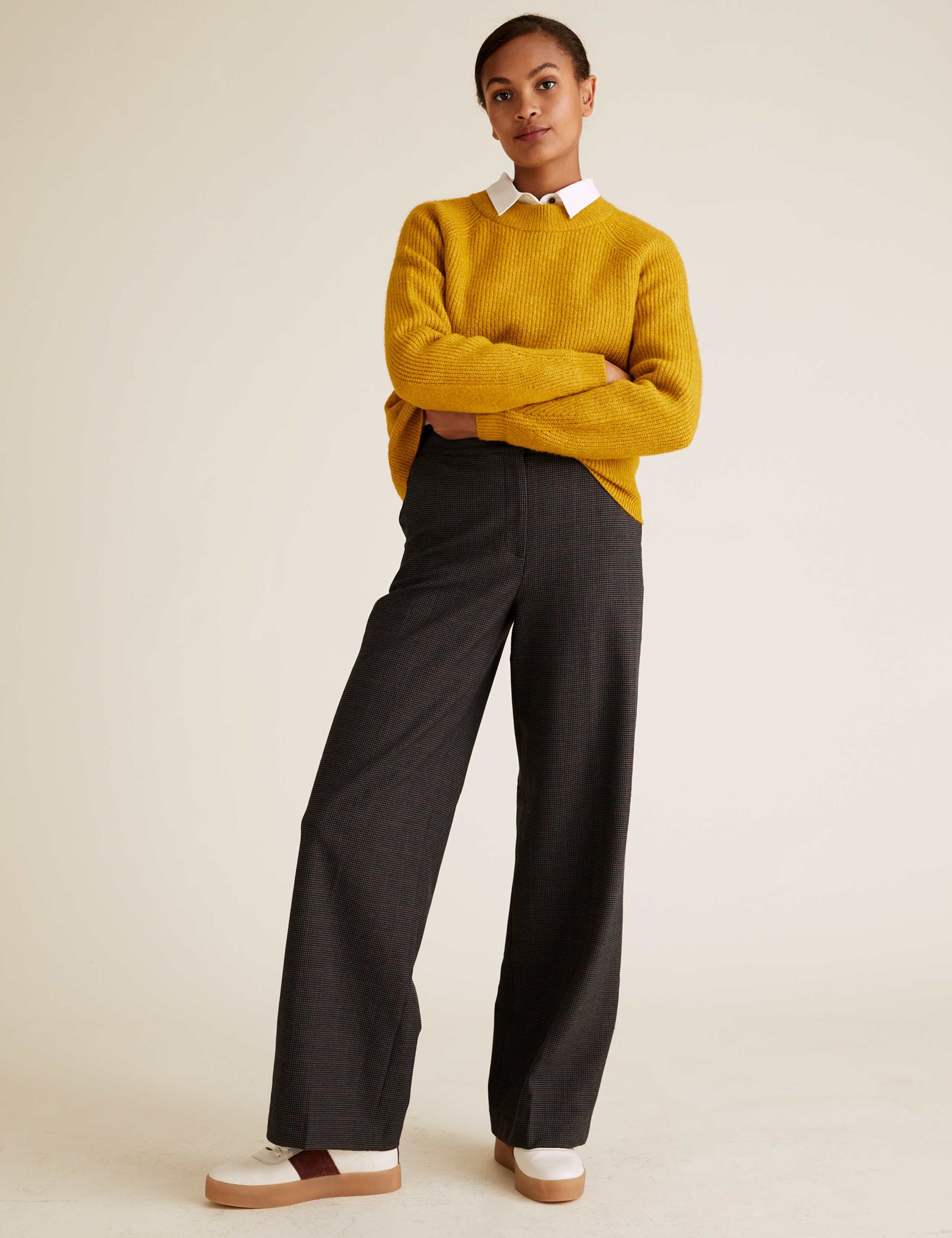 Checked Wide Leg High Waisted Trousers 1 of 5