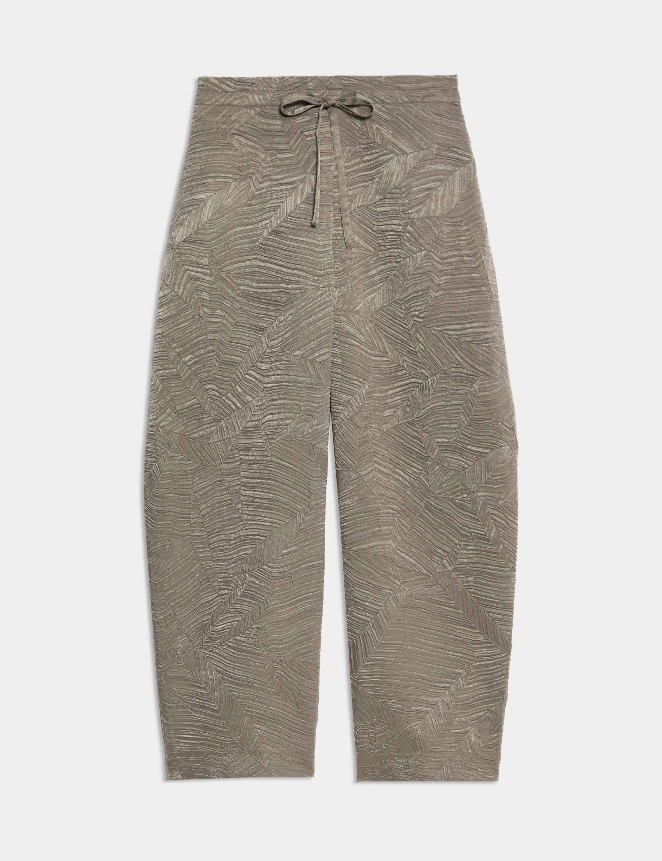Textured Drawstring Barrel Leg Cropped Trousers 2 of 6
