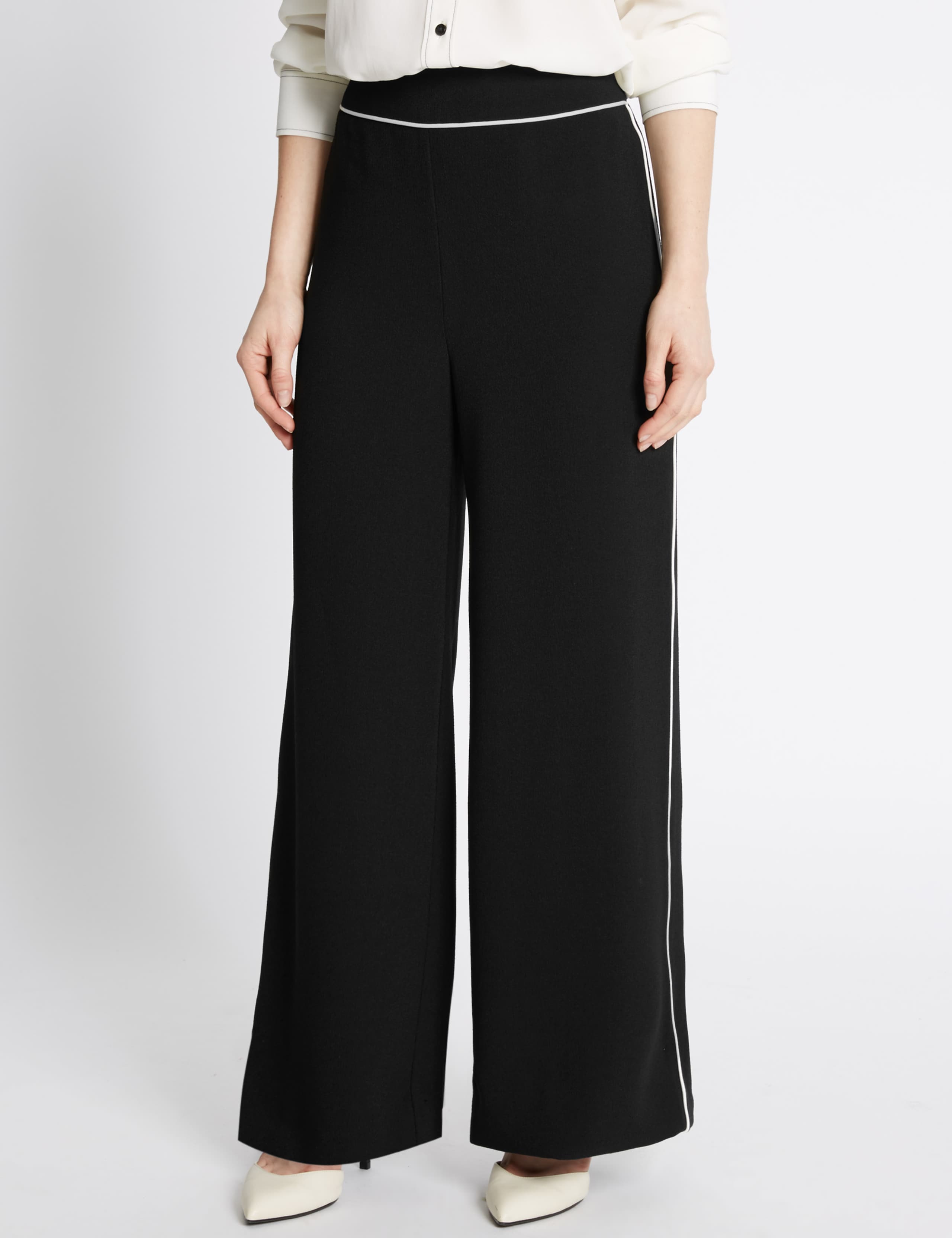PETITE Contrast Piping Wide Leg Trousers 1 of 3