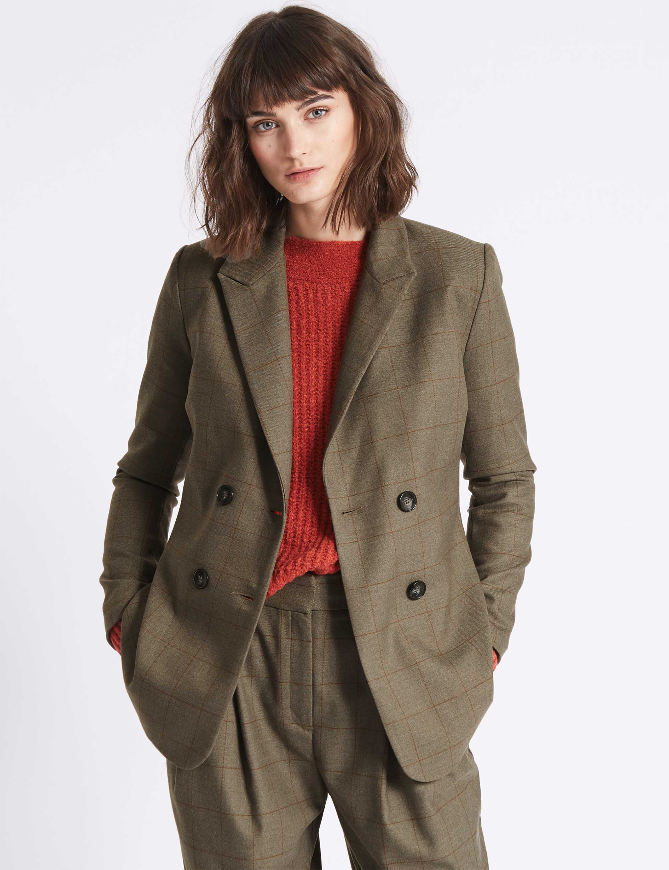 Checked Double Breasted Boyfriend Blazer 1 of 5