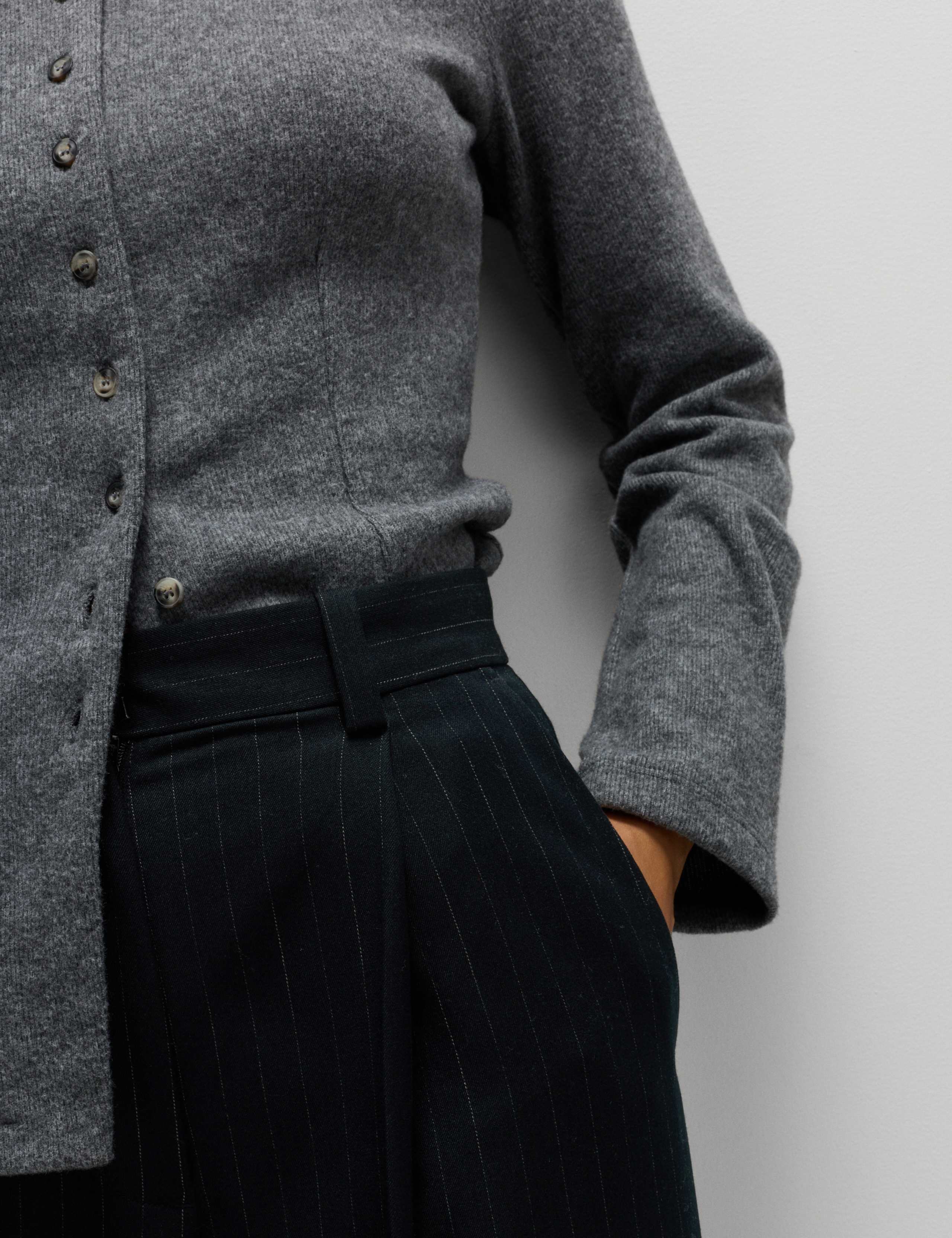 Pinstripe Single Pleat Wide Leg Trousers 3 of 5