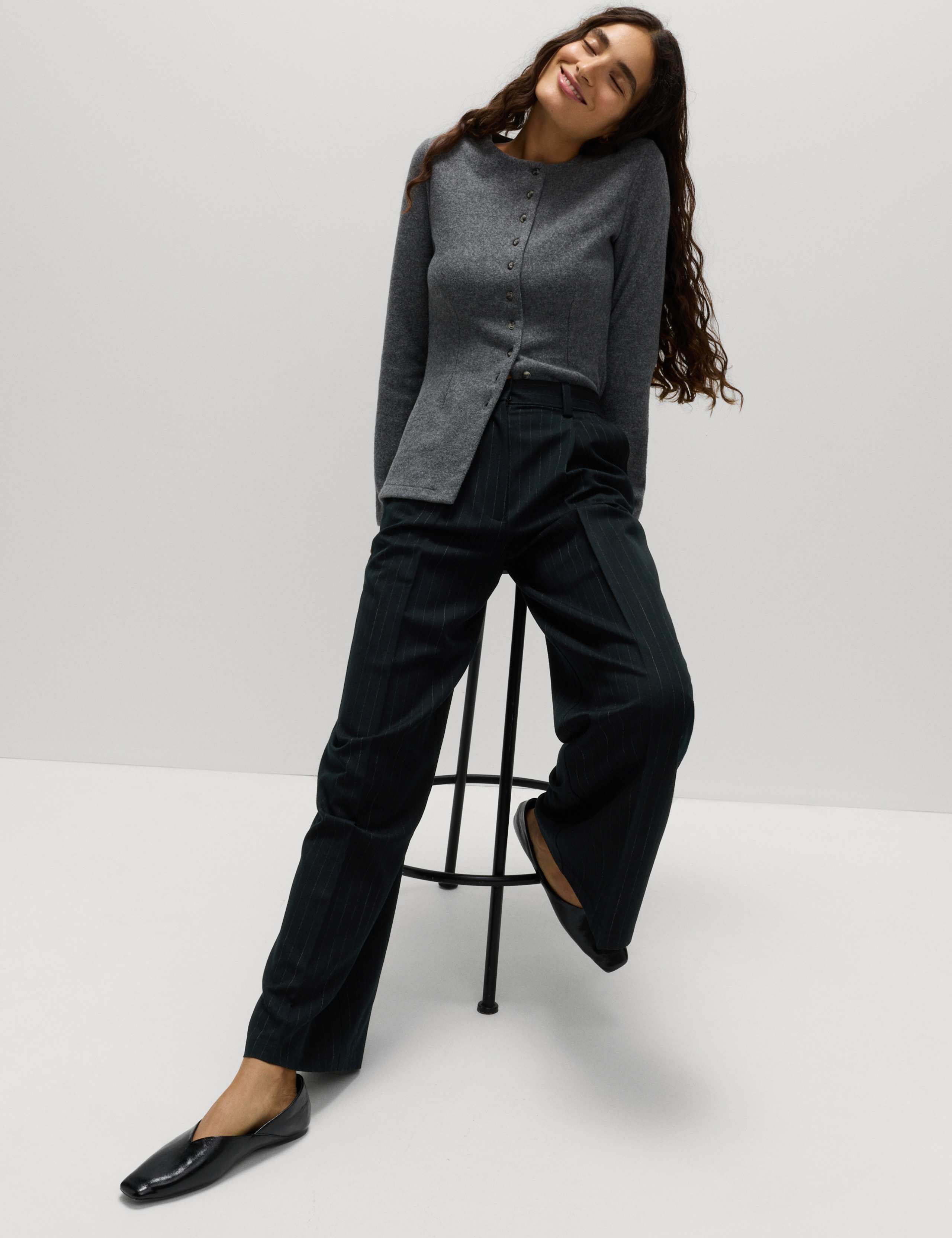 Pinstripe Single Pleat Wide Leg Trousers 4 of 5