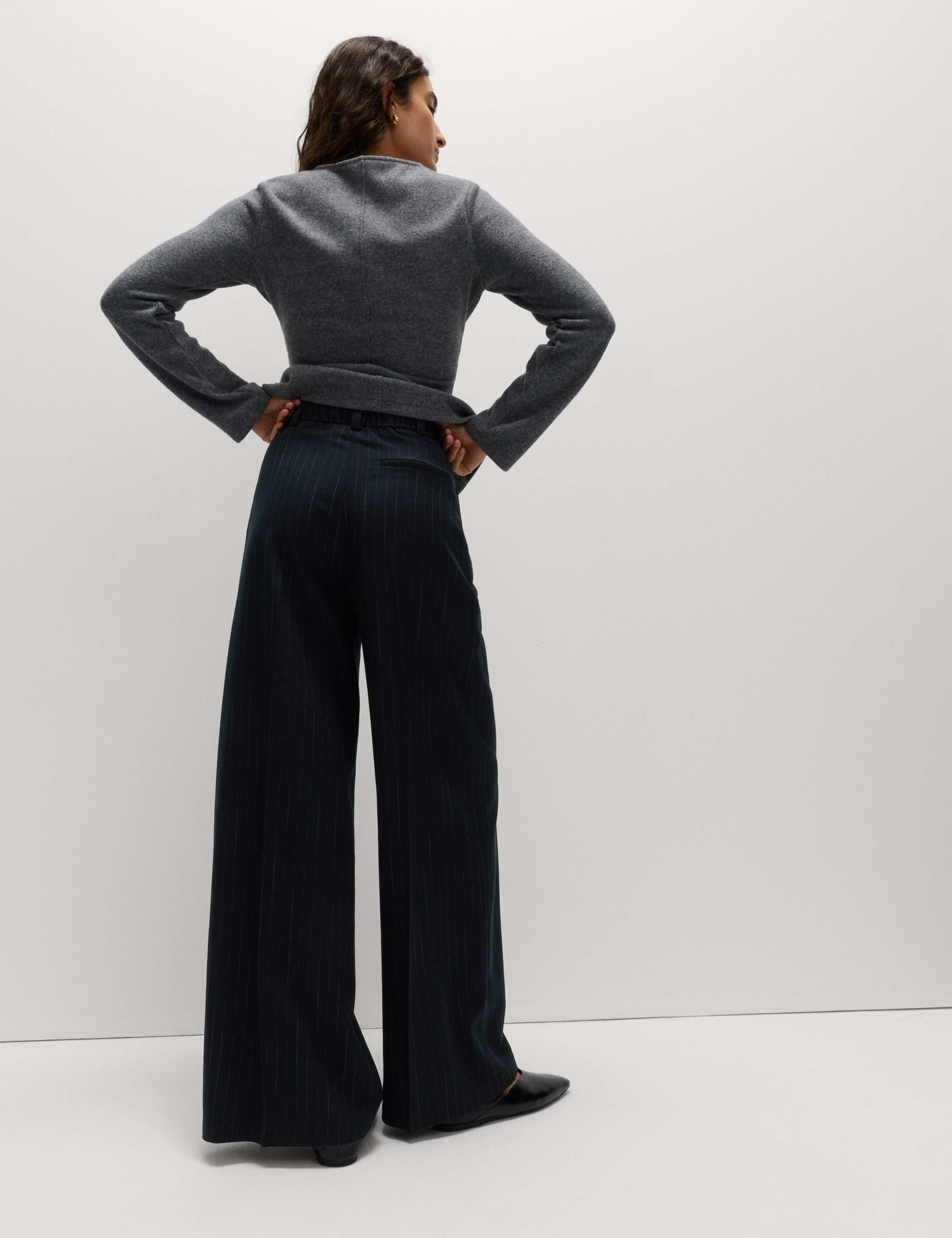 Pinstripe Single Pleat Wide Leg Trousers 5 of 5
