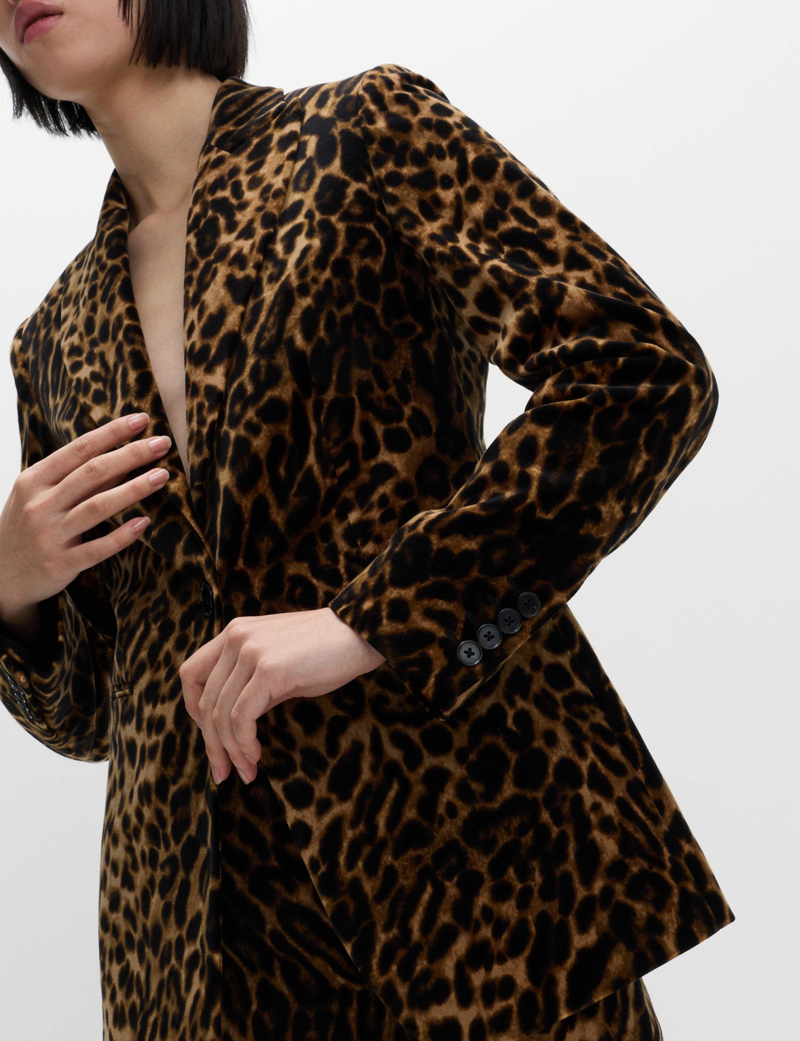 Cotton Velvet Leopard Single Breasted Blazer 1 of 7