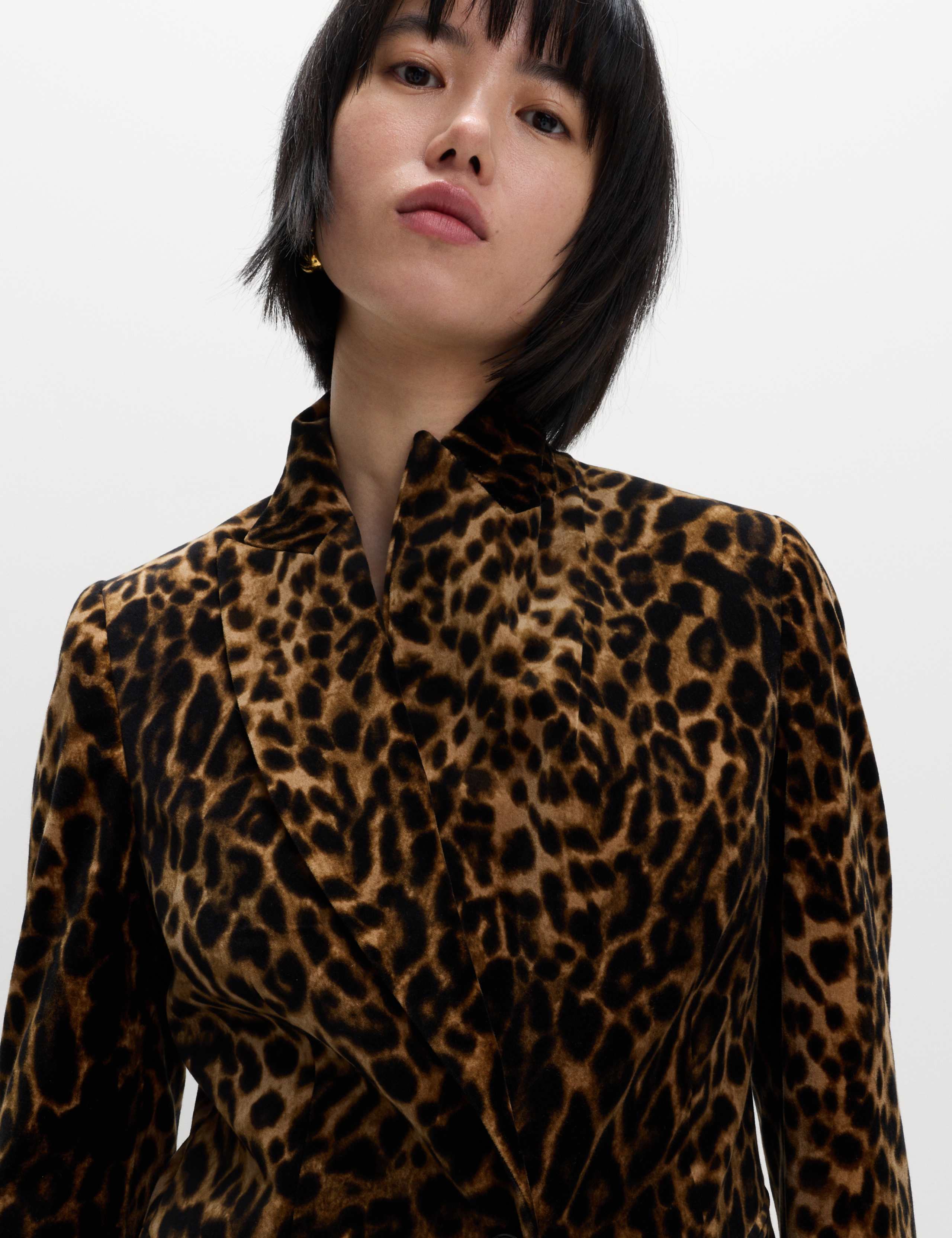 Cotton Velvet Leopard Single Breasted Blazer 5 of 7