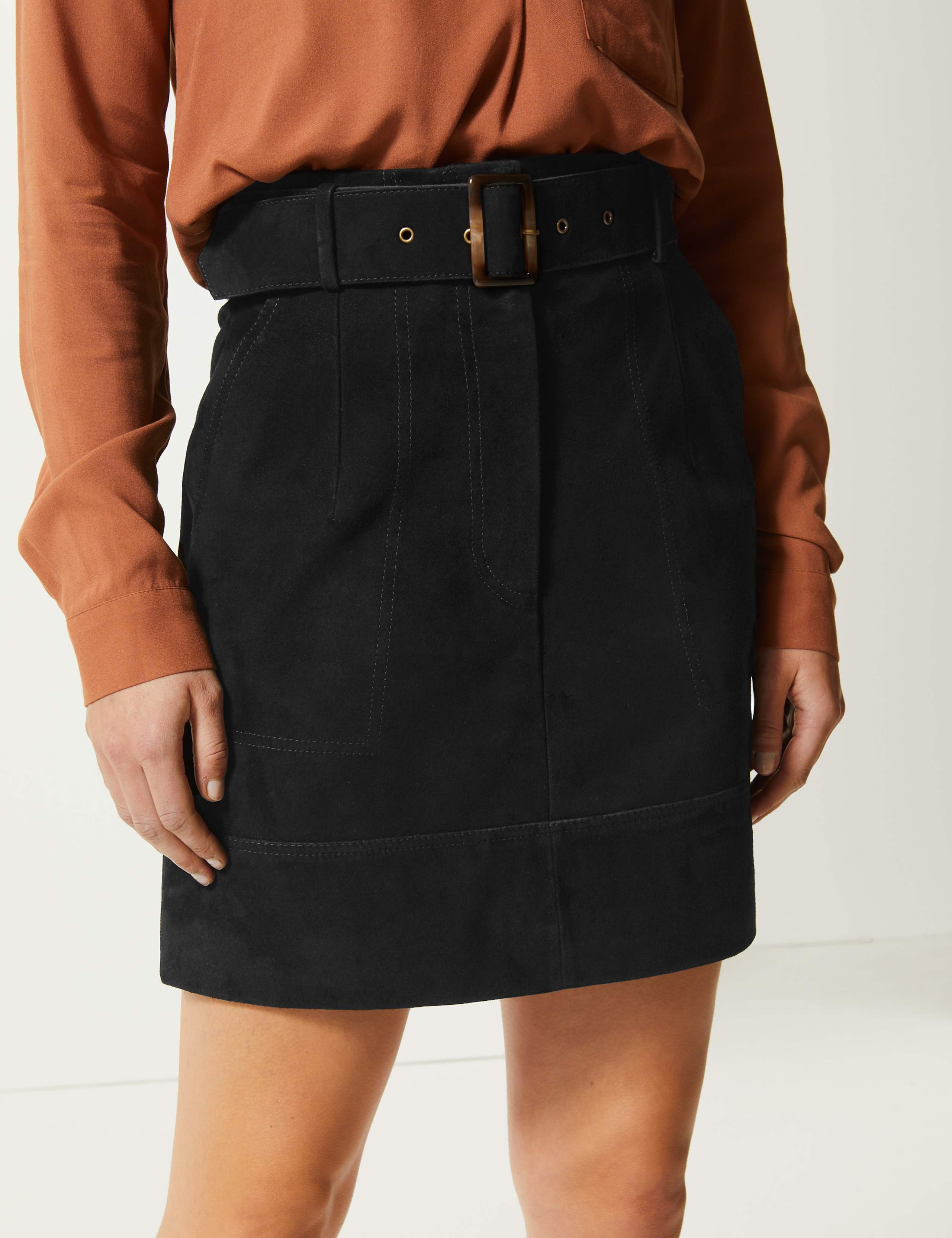 Suede Belted A-Line Mini Skirt 4 of 4