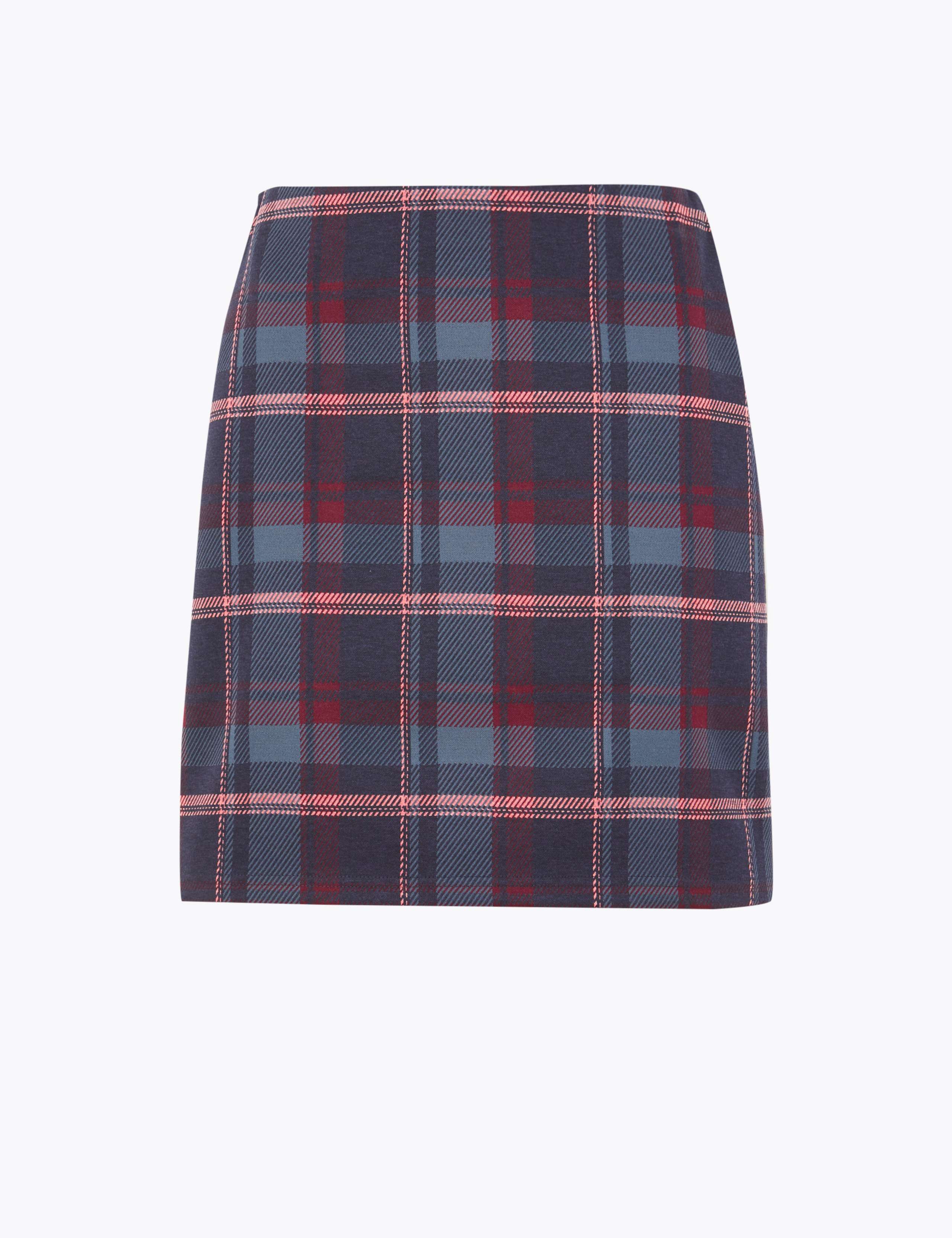 Jersey Checked Pencil Mini Skirt 2 of 4