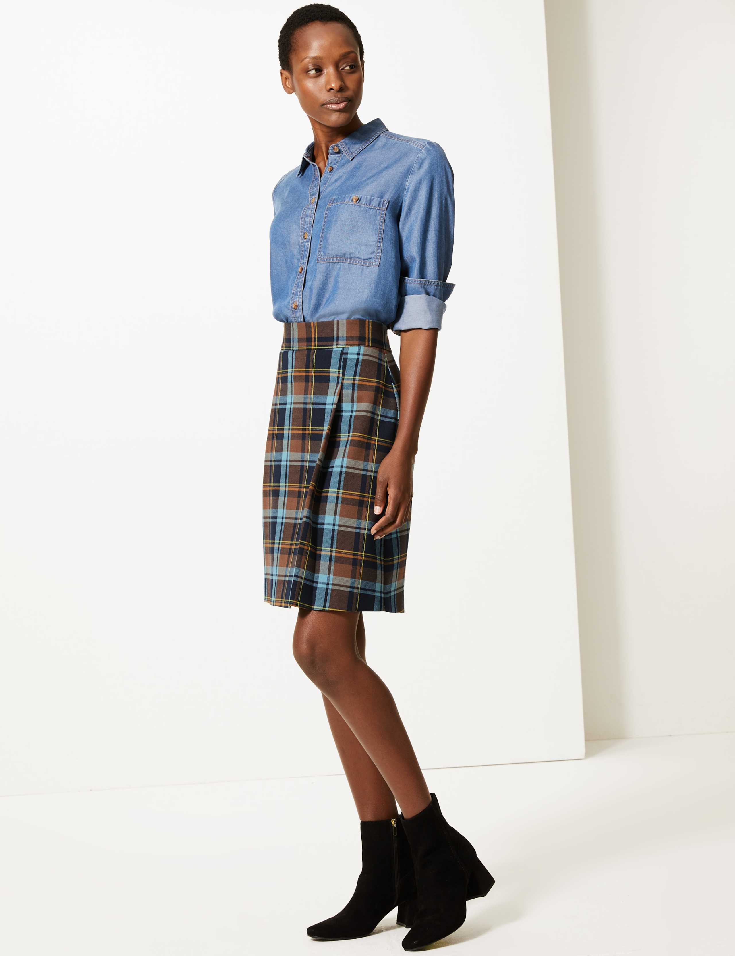 Checked Pleat Front Mini Skirt 1 of 4