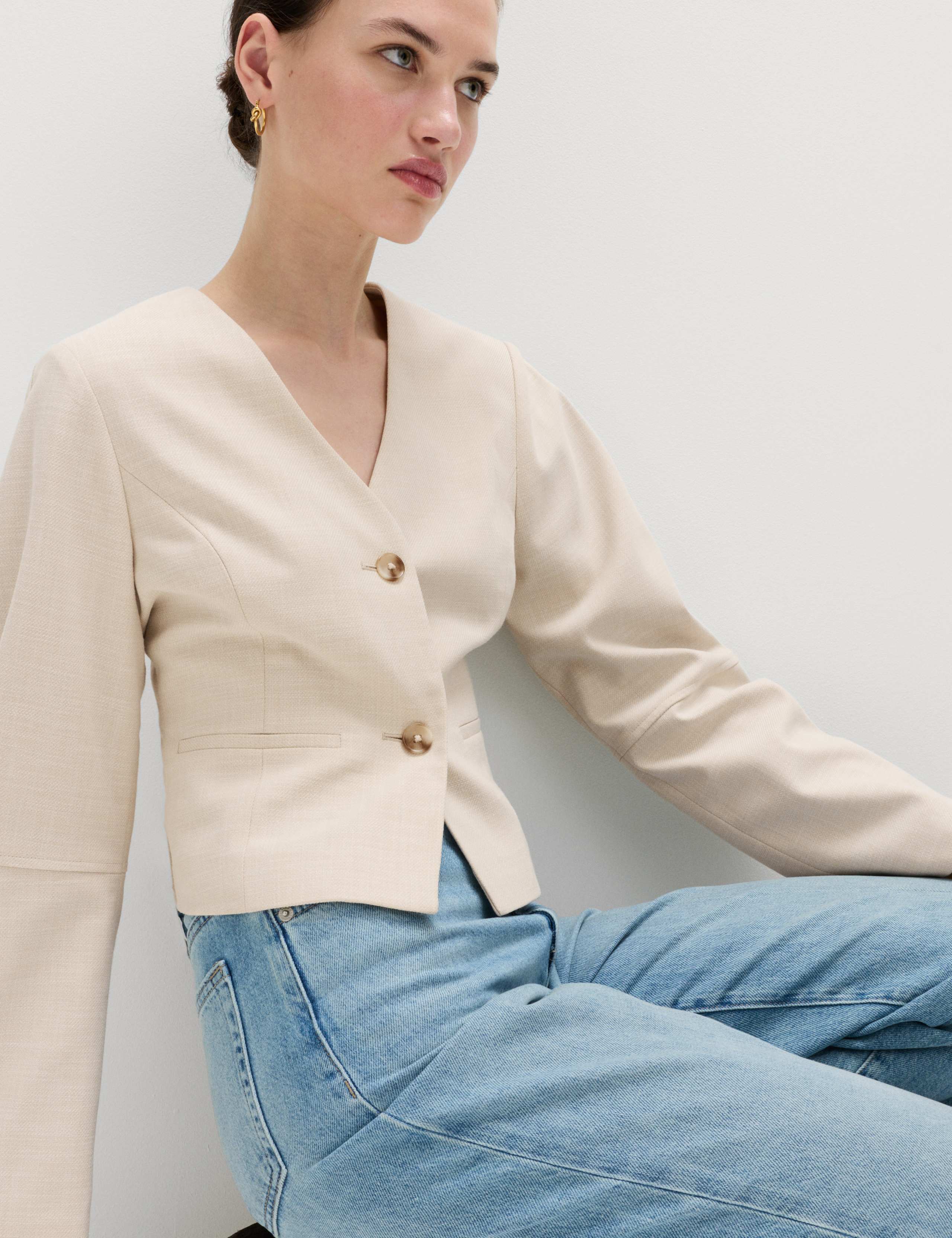 V-Neck Button Through Short Jacket 1 of 7