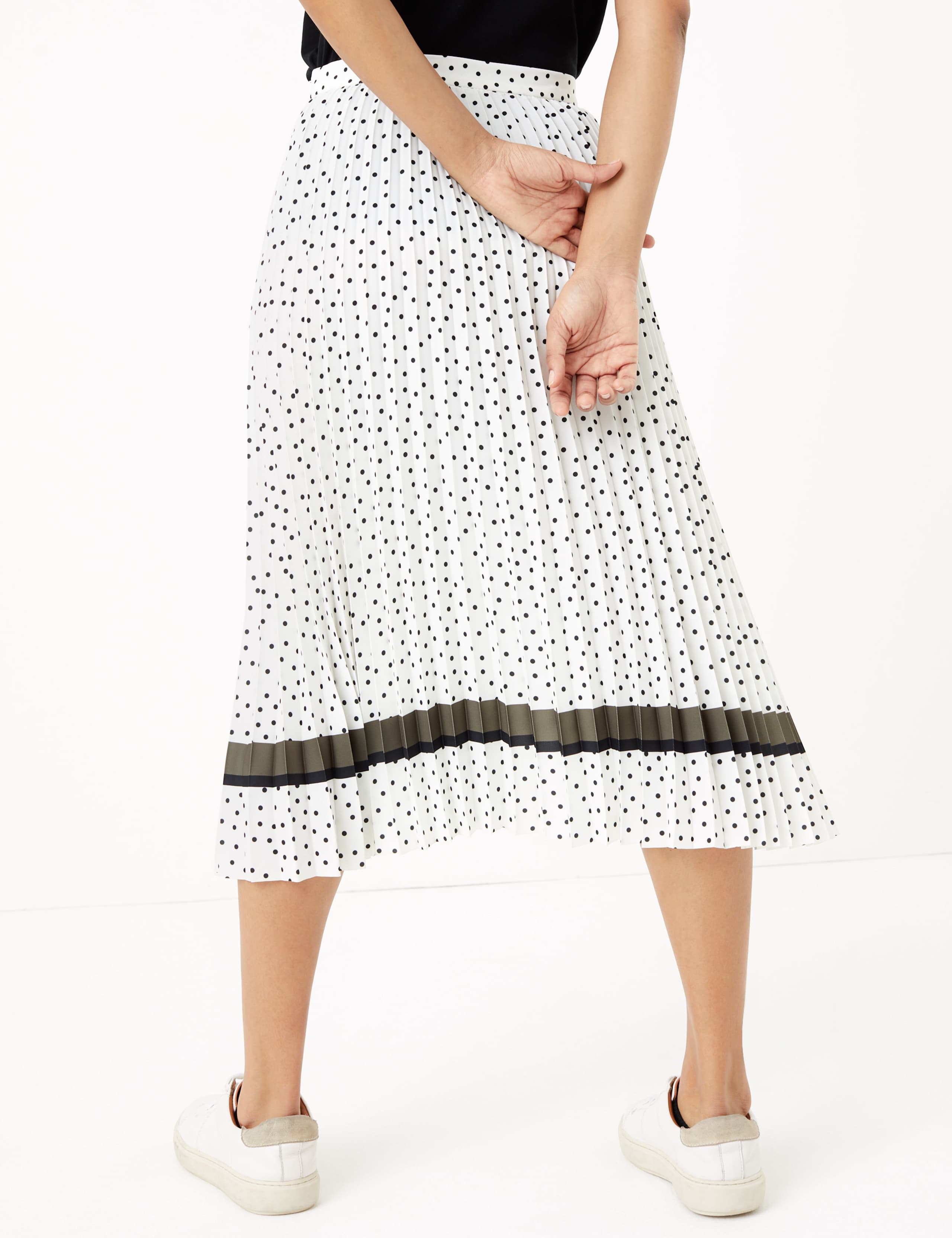 Lock And Love Women's High Waist Polka Dot Pleated Midi Skirt - Elastic Waist With Pockets - View #6