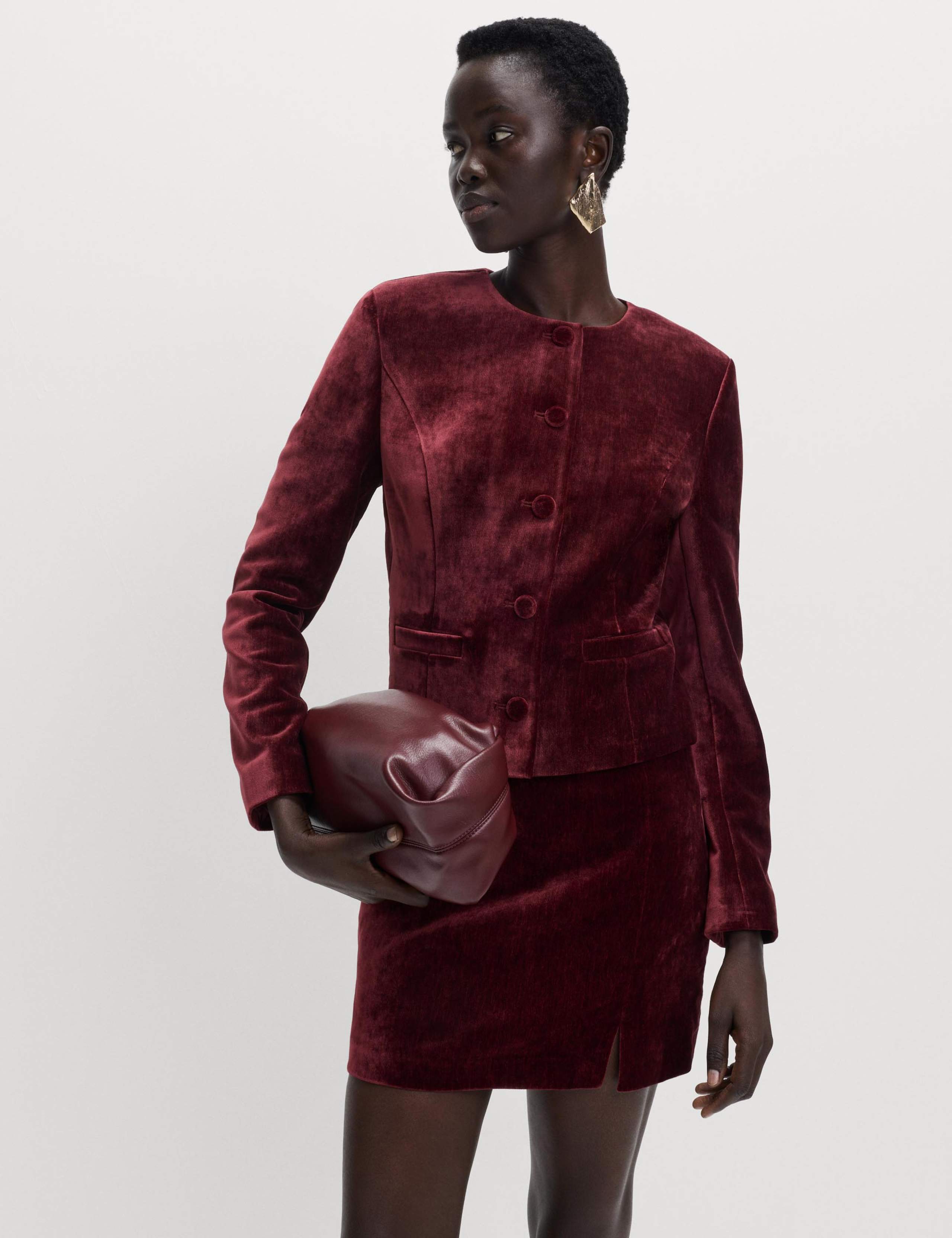 Velvet Mottled Colarless Fitted Jacket 6 of 6