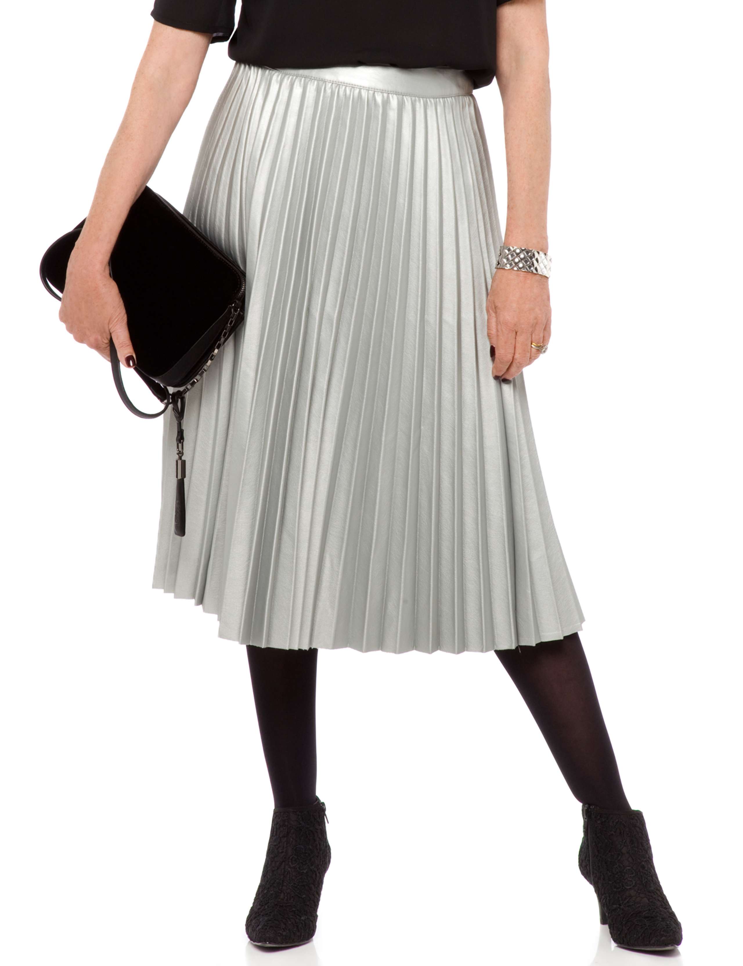 Faux Leather Pleated A-Line Skirt 1 of 3